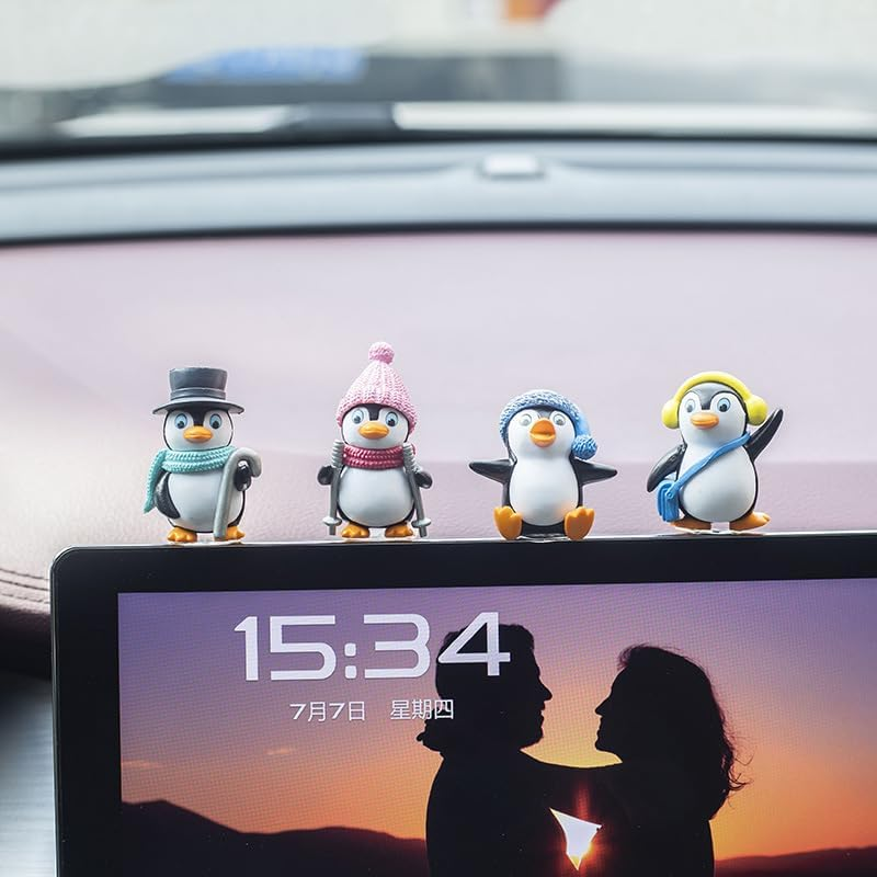 BNTR Penguin Accessory 4-Pack Home Decoration Stocking Stuffers Cute Animal Car Dashboard Decoration House Ornament Valentine Nice Gift image number 2