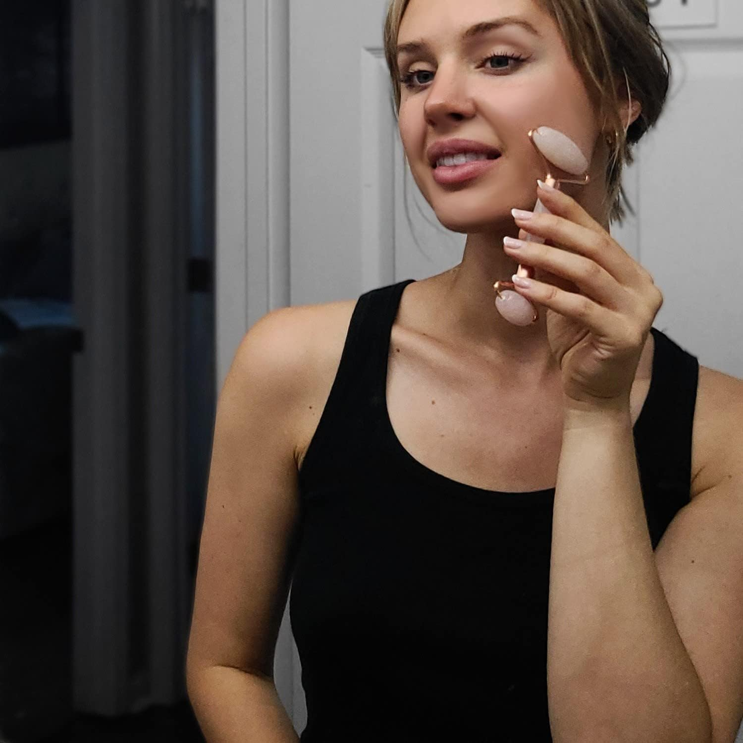 Rose Quartz Face Roller 2 Pack for Forehead Nose Chin Eyes Face Skin Beauty image number 6