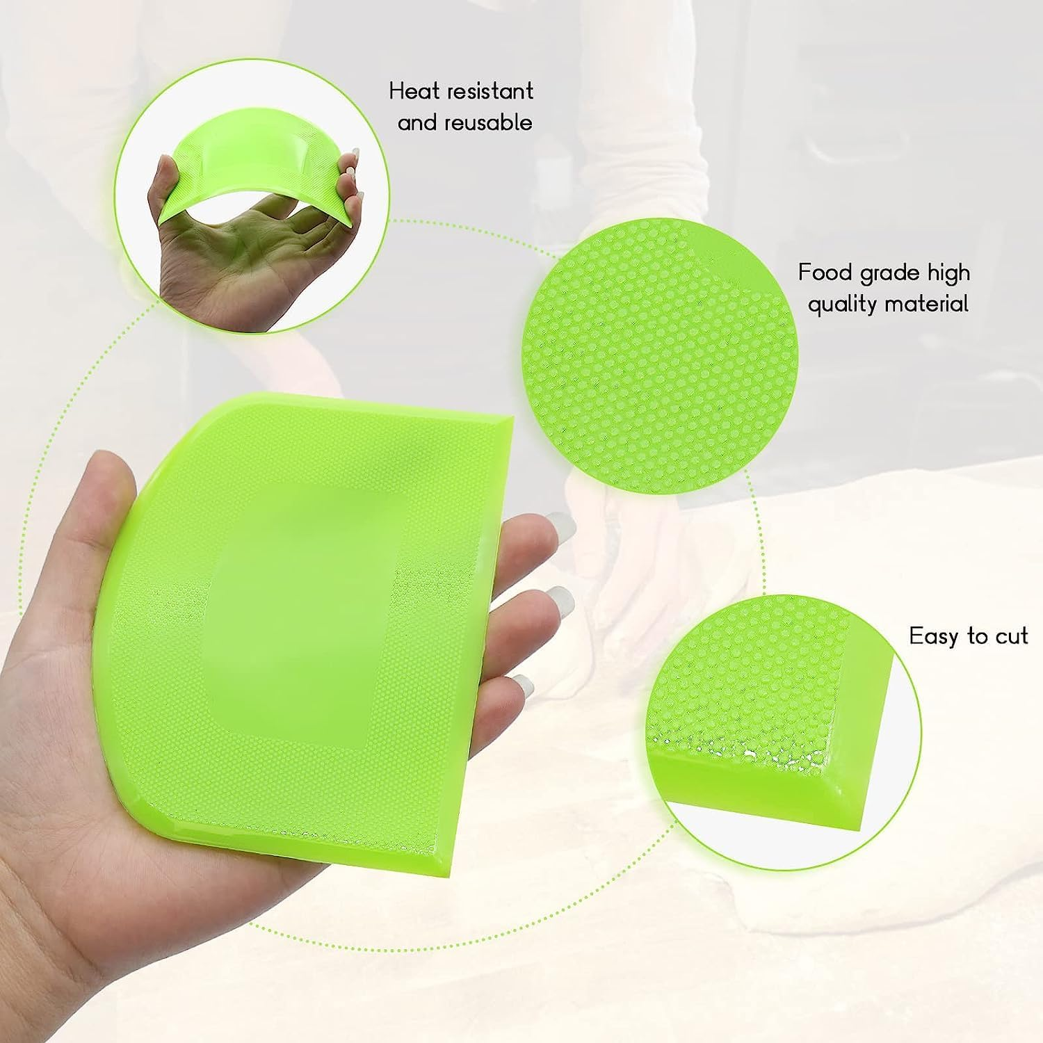 Dough Scraper and Cutter,Premium Stainless Steel Bench Scraper with 2 PCS Flexible Bowl Scraper,Pastry Cutter with Scale,Versatile Kitchen Scraper Set for Pastry Bread Pizza Cake image number 3