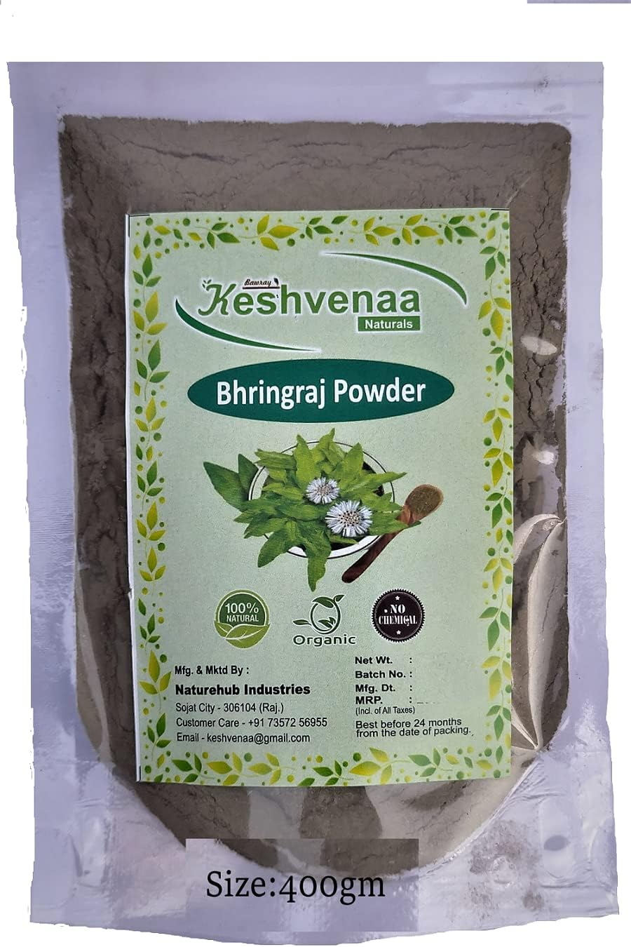 Keshvenna Naturals 100% Pure and Organic Bhringraj Powder | Eclipta Alba for Hair Care (400 Gm) image number 2