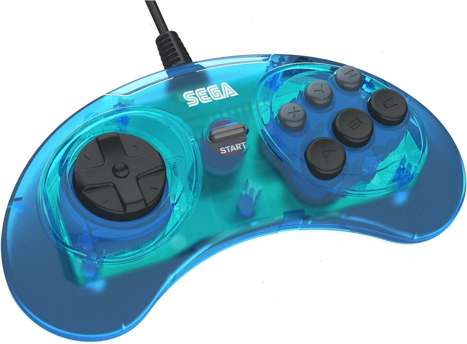 Retro-Bit Official Sega Genesis USB Controller 6-Button Arcade Pad for Sega Genesis Mini, PS3, PC, Mac, Steam, Nintendo Switch - USB Port (Clear Blue) image number 6