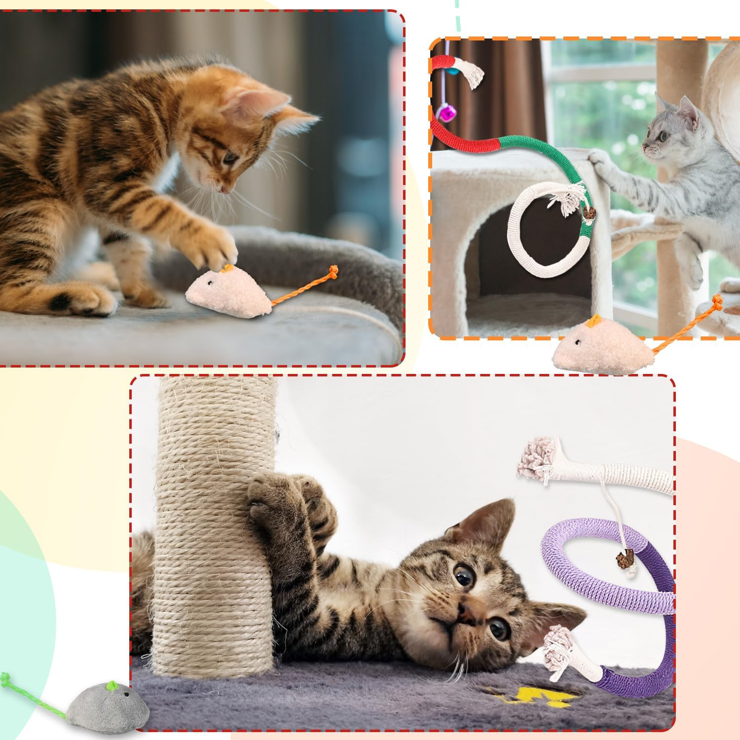 RUGBOL 4 Pcs Cat Toys, Bite Rope Catnip Toy Catnip Toy Mouse Kitten Toys Interactive Cat Toys for Indoor Cats Kitten for Boredom and Exercise (Red+Purple) - Red+Purple image number 3