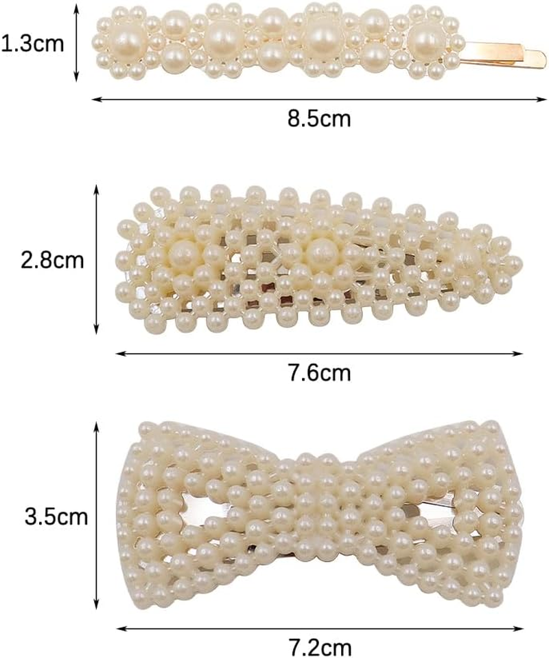CENPEK Elegant Pearl Hair Clips for Girls Women Ladies, 12Pcs Pearl Barrettes/Bobby Pins/Snap Clip Hair Slides for Prom Party Wedding, Handmade Hair Accessories