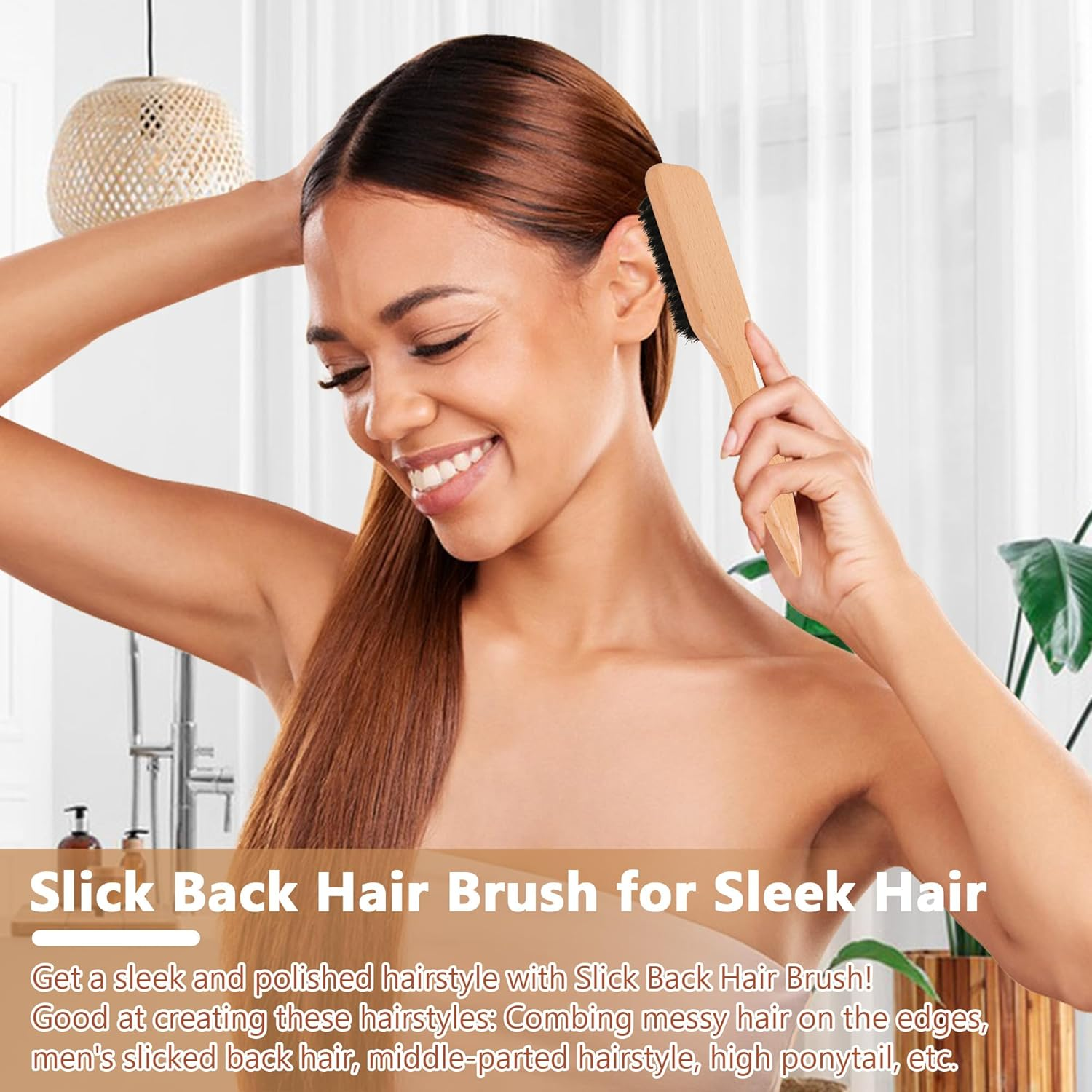 OWIIZI Slick Back Hair Brush for Smoothing Ponytail, Soft Boar Bristle Styling Edge Control Brush for Sleek Hair, Wooden Rat Tail Pointed Handle Wax Stick for Hair, Teasing Hair Brush for Men Women image number 2