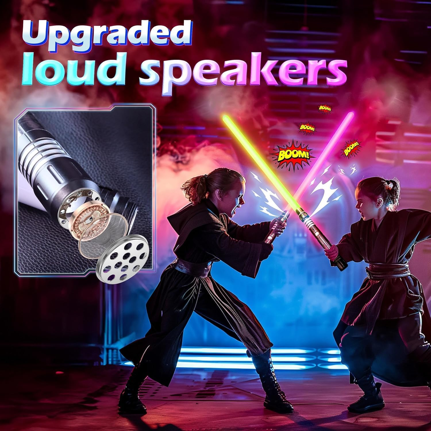 Lightsaber, Metal Hilt 7 Colors with Sounds Effect USB Rechargeable Light Sword with Sounds Effect for Kids Adults Cosplay (78Cm Black) image number 2