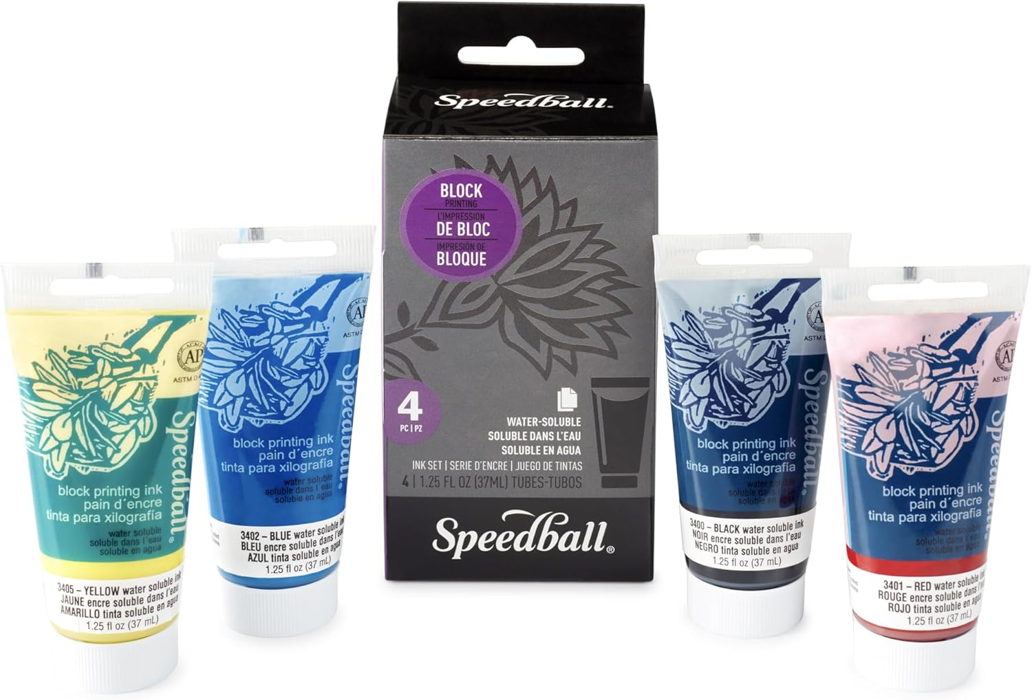 Speedball Block Printing Ink 4-Pieces Set, Multicolour - Quality Inks for Stunning Prints, Easy to Use, Water-Soluble - Ideal for Various Surface Artwork Creation image number 1