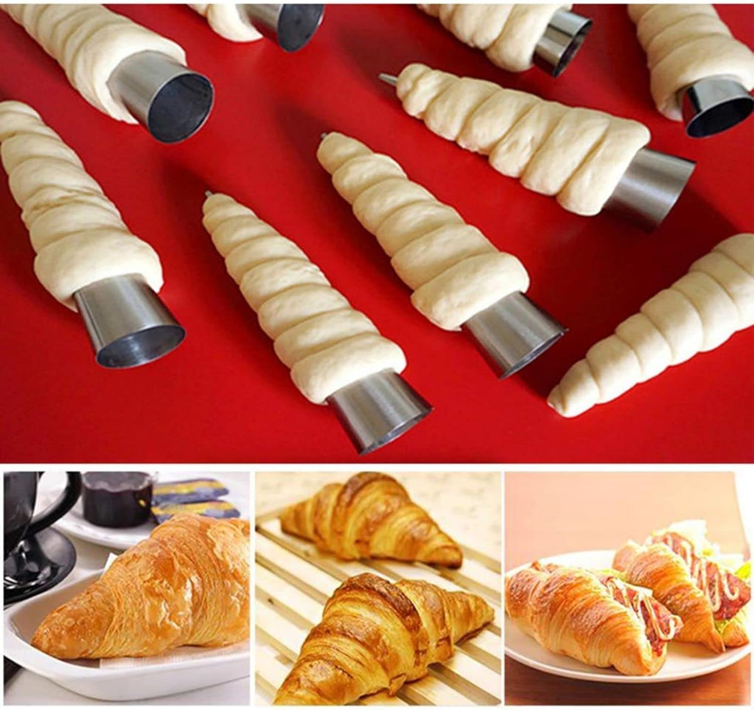 Joyeee 16 Pack Stainless Steel Cream Horn Molds Mini, with Piping Bags Reusable, Cream Icing Piping Nozzle Tip Long and Cleaning Nozzle Brush Baking Accessories Decorating Tool, 3.4 Inch