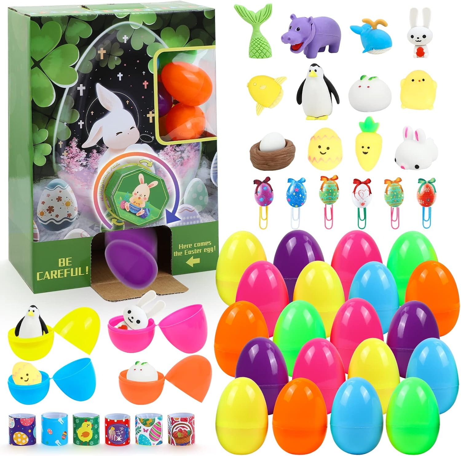 Moomoo Baby Prefilled Easter Eggs with Toys inside Colorful Bright Plastic Easter Egg, Perfect for Easter Egg Hunt, Easter Basket Stuffers Fille, 24PCS image number 4