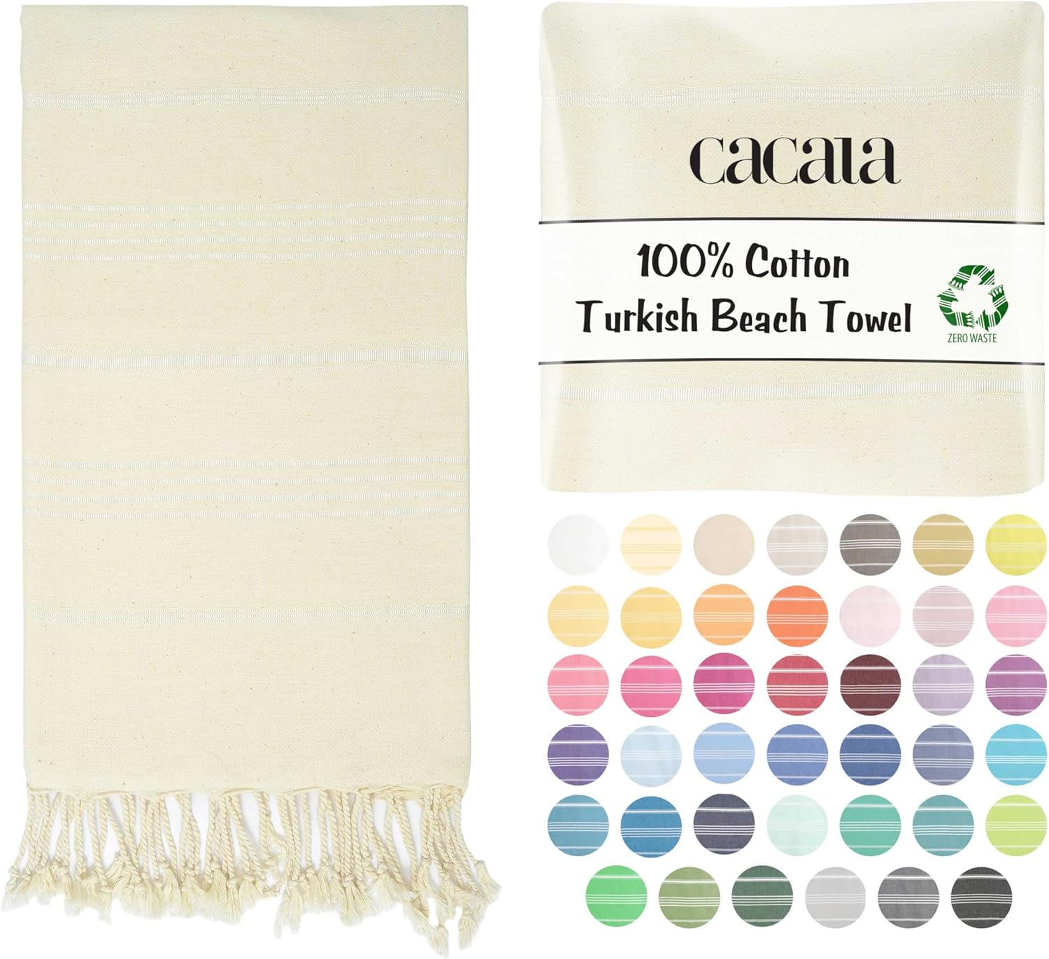CACALA Pure Series Turkish Bath Towels &ndash; Traditional Peshtemal Design for Bathrooms, Beach, Sauna &ndash; 100% Natural Cotton, Ultra-Soft, Fast-Drying, Absorbent &ndash; Warm, Rich Colors with Stripes