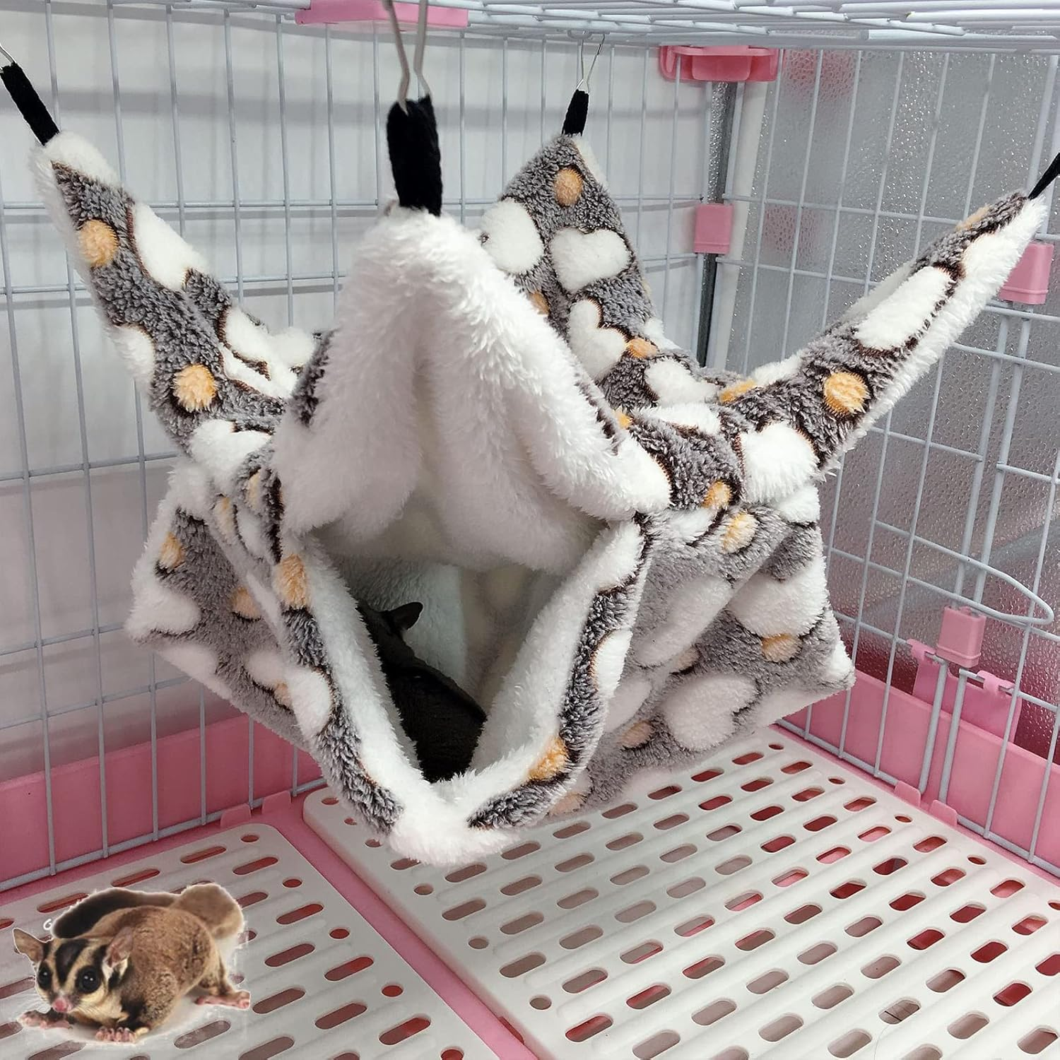 DKDDSSS 2 Pieces Small Animal Hammock, Double Layer Hammock Guinea Pigs Small Animals Bed Cave Cage Hammock Set Accessories, Guinea Pig Rat Chinchillas Totoro Hamster Ferret Mice Rodent image number 1