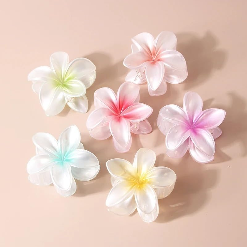 Hair Claw Clips 8Cm New Large Size Pearlescent Sweet Gradient Acrylic Plumeria Flower Hairpin Shark Clip Hairpin Hair Accessory