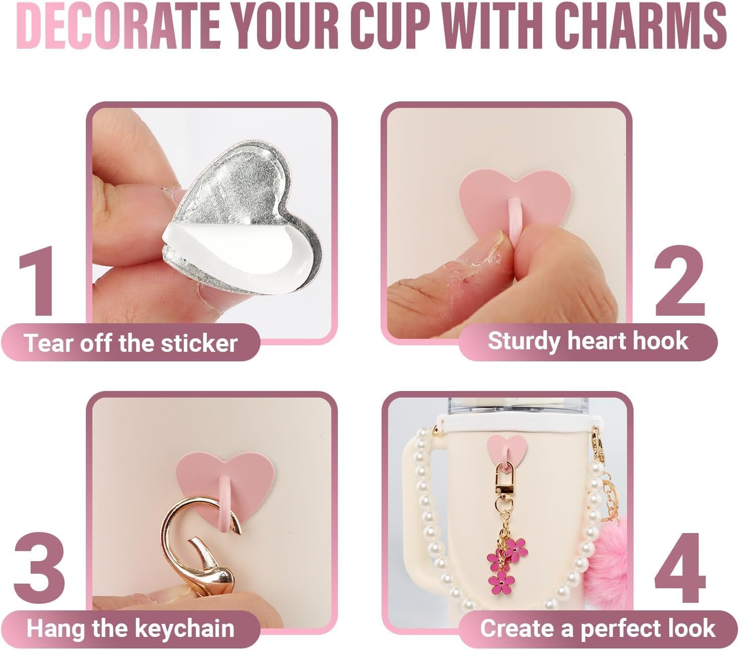 7Pcs Tumbler Cup Accessories Set,Stanley Cup Accessory Set,Compatible with Stanley Cup 40Oz & 30Oz Tumbler,Including Water Bottle Handle Strap, Silicone Boots, Silicone Straw Cap (Pink) image number 6