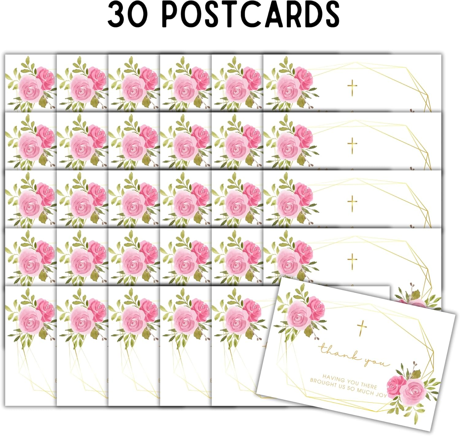 Lashicorn Baptism Christening Baby 1St Communion Thank You for Celebrating Postcards | 30Pk 5X7&rdquo; Church Invitations Floral Tags Bulk Girl Boy Cross