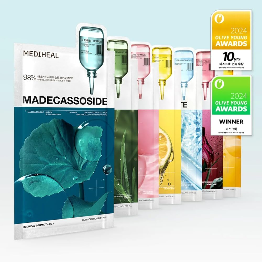 Sheet Mask New Essential HERO 14 Pack (Collagen, Ceramide, Hyalunonate, Madecassoside, Rose PDRN, Teatree, Vitamide). Korean Beauty Promotion Set for Mediheal image number 3