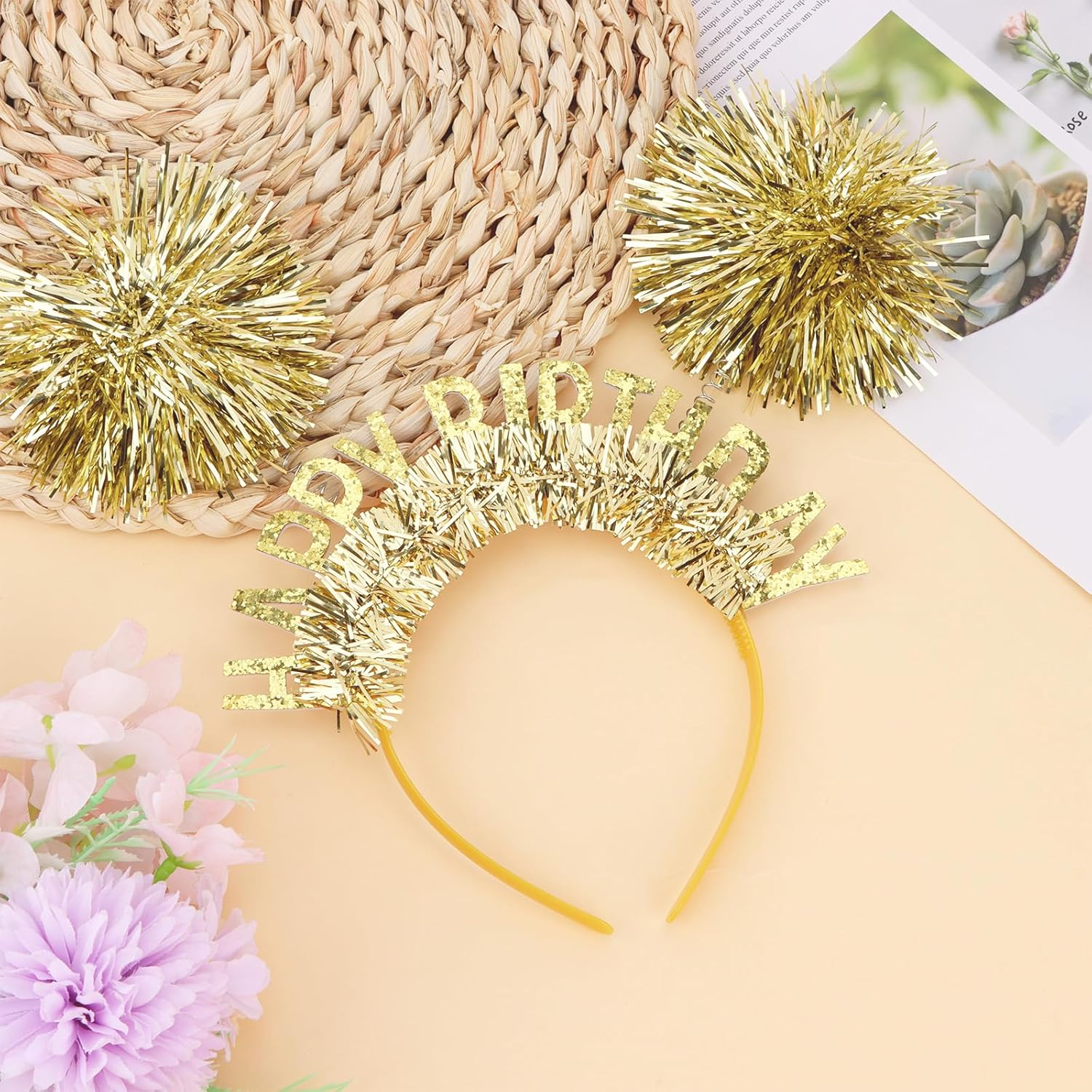 Exipsat Golden Birthday Crown Happy Birthday Headband, Colourful Beads & Stones Decorated Headband for Birthday Girls, Women'S Party Headpiece image number 2