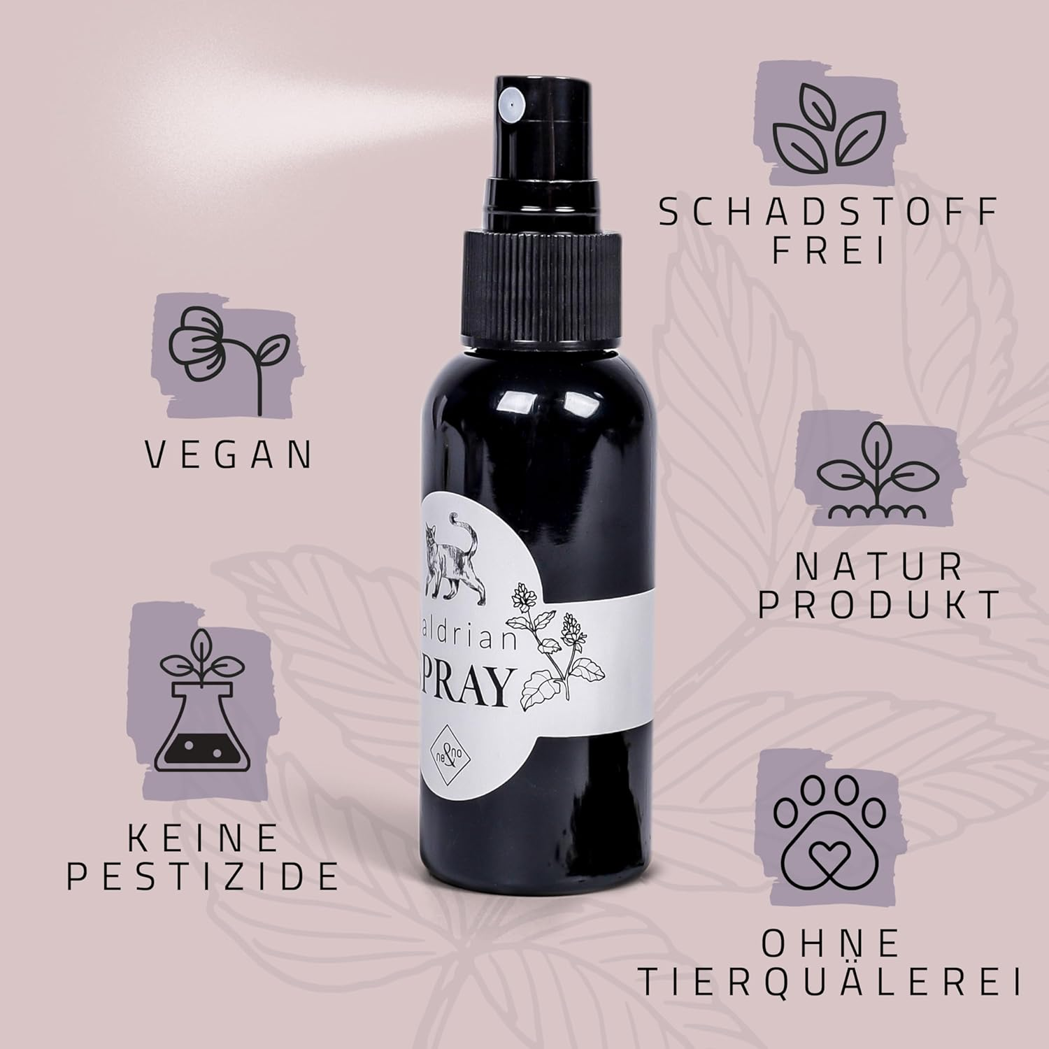 Ne&No&reg; Valerian Spray Gift Set of 2 for Spraying Toys, Scratching Posts, Cat Litter Tray, 50 Ml Contents per Bottle, Catnip Spray, Valerian Spray for Cats (BALDRIAN Spray)