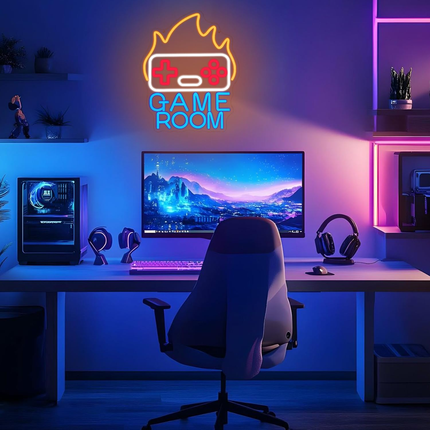 LMSIGNLY Game Room Neon Sign for Wall Decor Gamer Neon Light Flame Neon Light Sign Gaming LED Sign Blue Letter Neon Signs for Bedroom Teen Boys Bedroom Home Game Zone Competition Decor image number 2