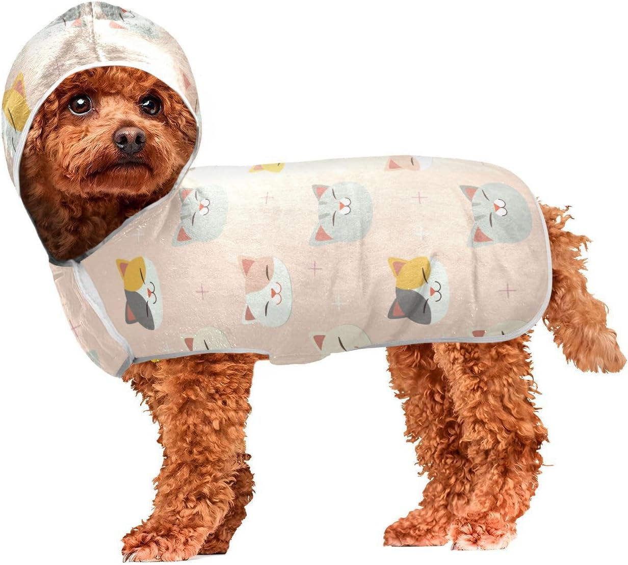 AIXIWAWA Cute Cat Head Pet Bathrobe Towels with Adjustable Collar & Waist, Quick Absorbent Drying Coat for Cats and Dogs