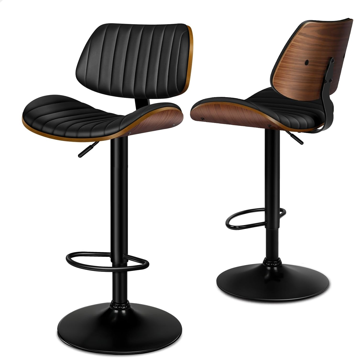 ALFORDSON Bar Stool, Adjustable Kitchen Stool, Swivel Counter Barstool, Wooden Dining Chair in 63-83Cm Seat Height with Anti-Slip Floor Protector for Home Bar Dining Room, Lizzy Black