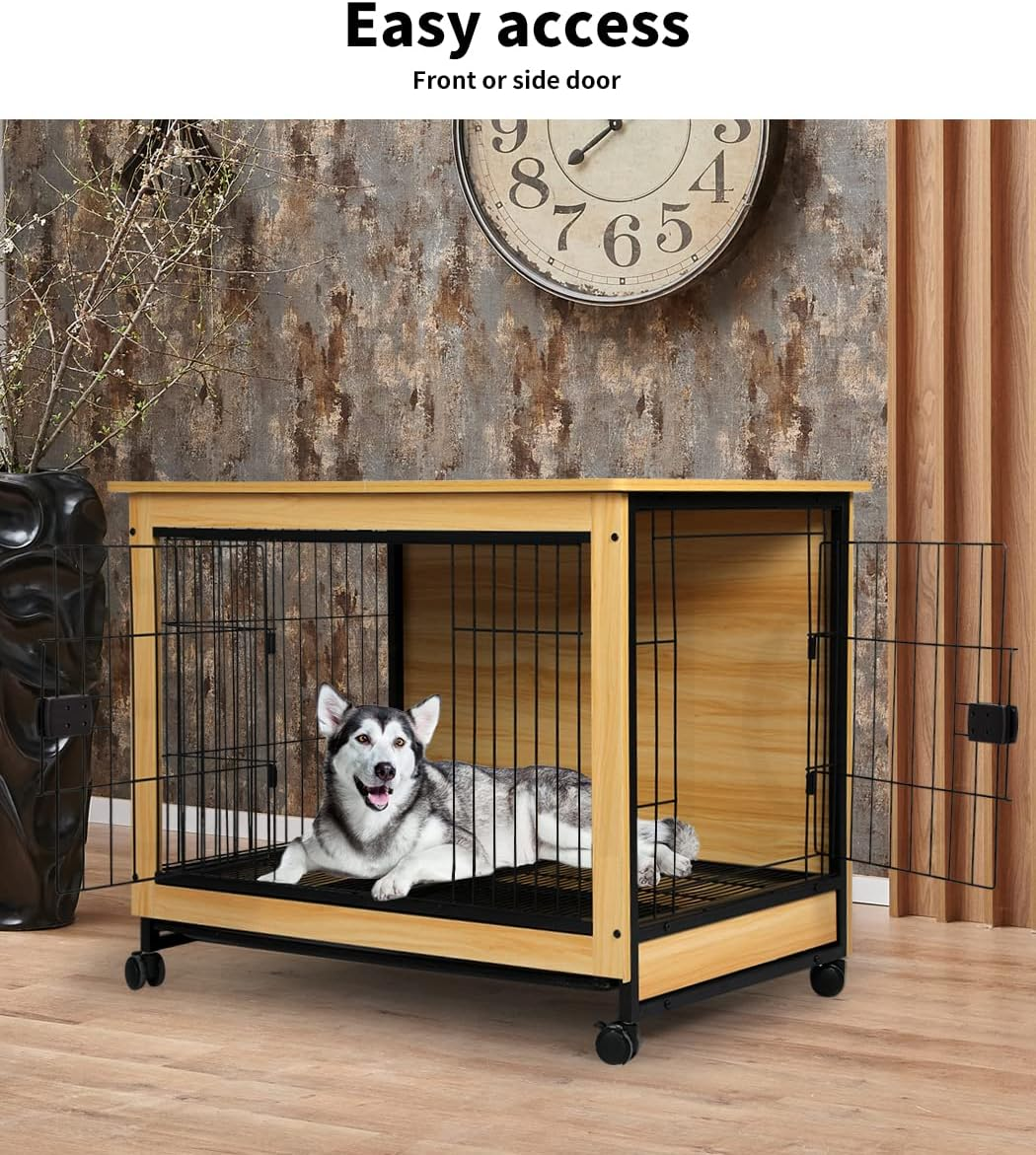Pawz Wooden Wire Dog Kennel Side End Table Steel Puppy Crate Indoor Pet House L image number 6