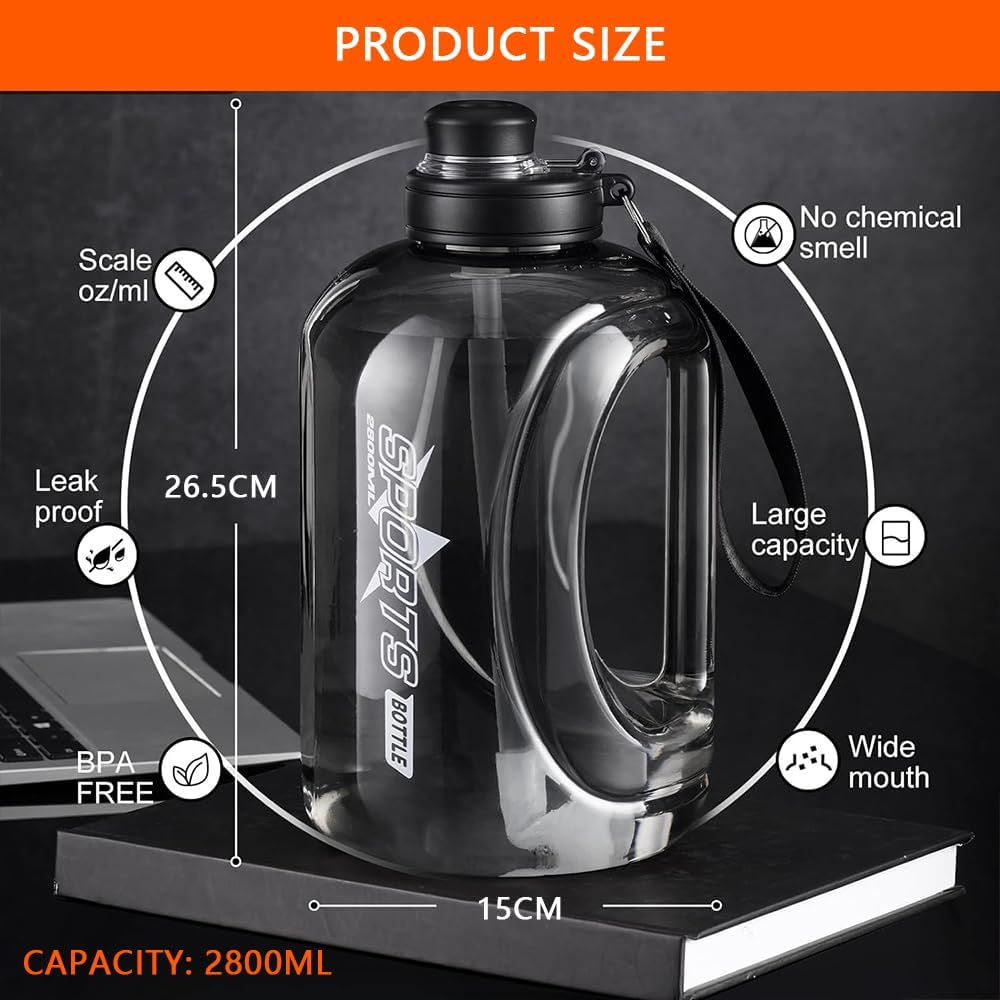 Half Gallon Water Bottle with Straw &ndash; Large Water Jug with Handle & Strap, Leakproof Sports Bottle for Gym, Fitness, and Outdoor Use image number 5