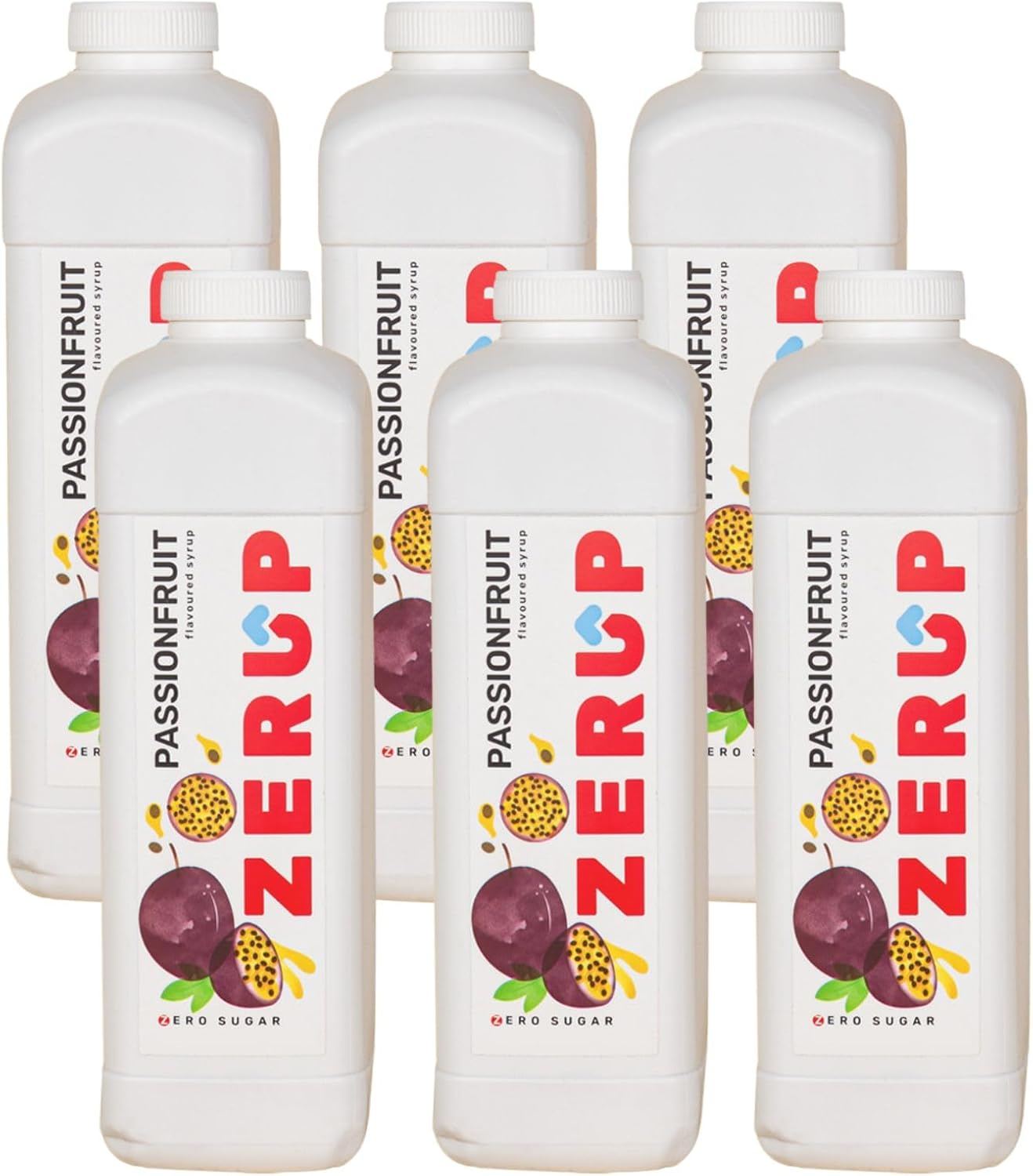 Zerup Zero Sugar Passionfruit Flavoured Syrup 6 X 1L Bottles, Sugar Free Syrup, Passionfruit Flavour Drink Mix, Low Calorie Flavourings for Milk Shakes, Cocktails, Teas, Gluten Free, Keto Friendly, Halal