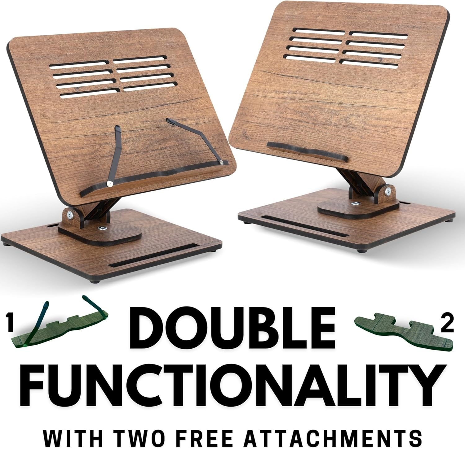 Vigo Wood Book Stand for Reading 360&deg; Adjustable, Wooden Laptop Stand, Cookbooks Holder, Music Scores, Featuring Multi-Height Angles and Foldable Design with Page Clips.