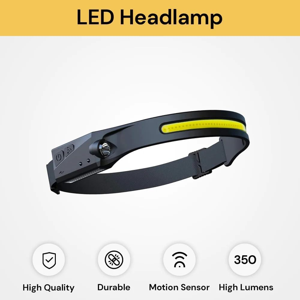 EZONEDEAL LED Headlamp Rechargeable Waterproof, Bright Headlamp Flashlight, 350 Lumen Wide Beam, Motion Sensor, 230&deg; Illumination & Spotlight,Lightweight Head Lamp for Camping, Running, Hiking,