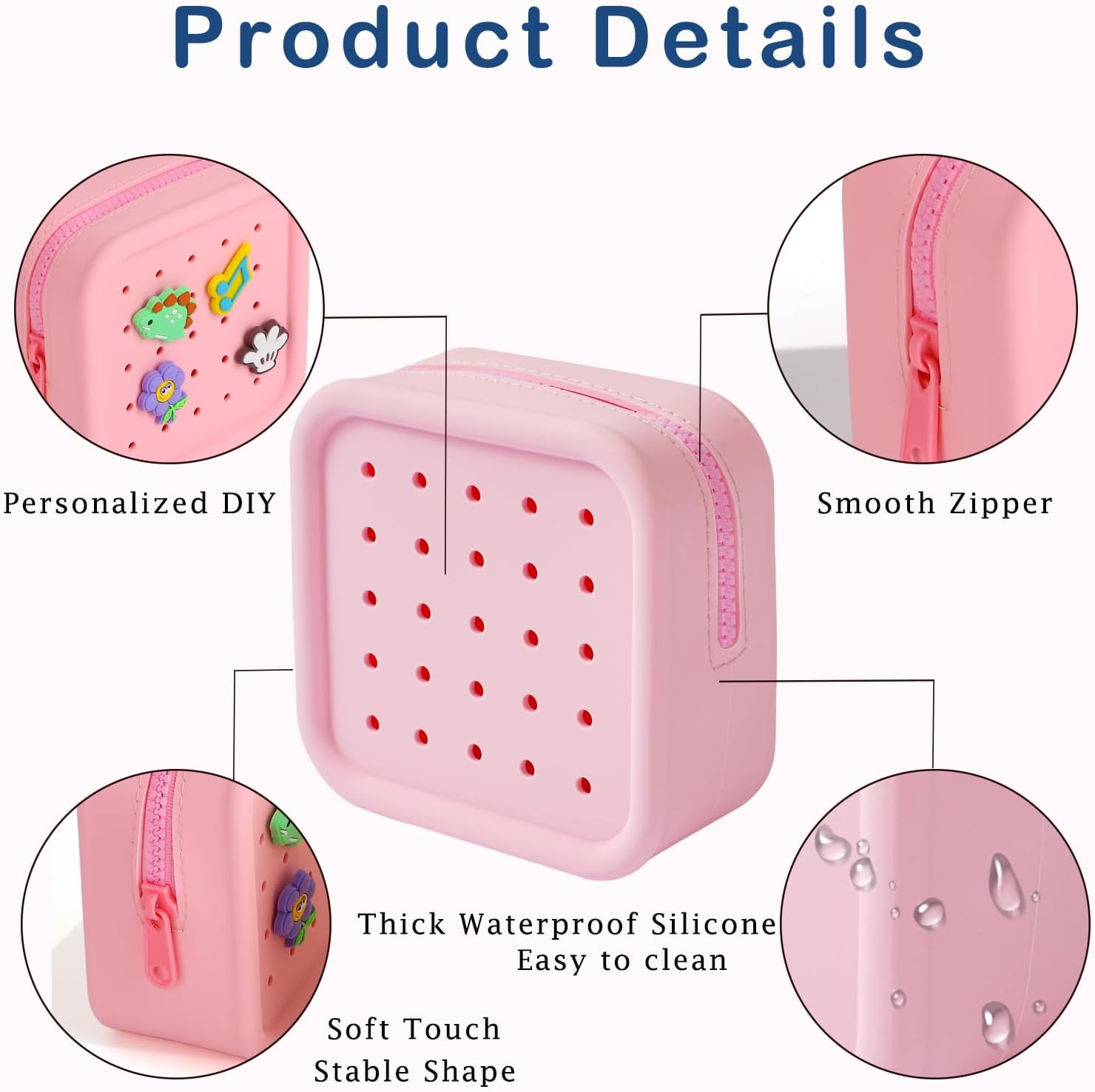 DDPOND Silicone Makeup Bag with Holes, Small Waterproof Travel Cosmetic Bag, Stylish Travel Toiletry Pouch, Multi-Purpose with Holes Pouch Perfect for Sports, Beach, Pool(07Beige) image number 1