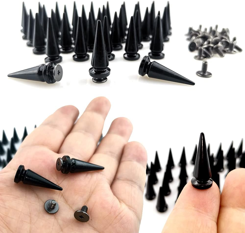 FAZHBARY 40 Pairs Black Cone Spikes Punk Rivets and Screwback Studs Metal Bullet Spikes Studs for Clothing DIY Leather Craft image number 2