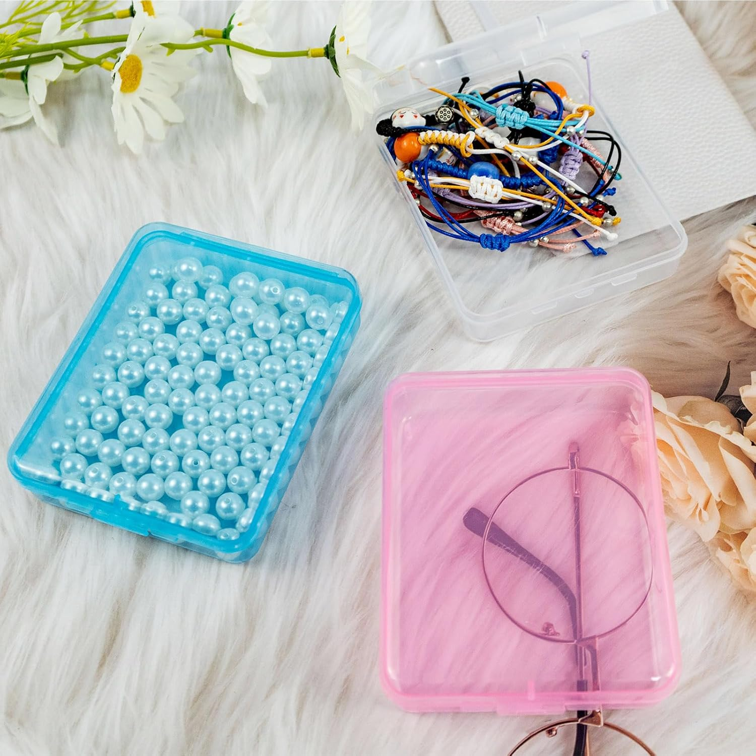 6 Pcs Mini Transparent Plastic Storage Containers Box Portable Travel Cotton Pad Holder Small Cosmetic Pad Cotton Ball Holder Dispenser for Cotton Rounds, Swabs, Floss (3 Colors) image number 3