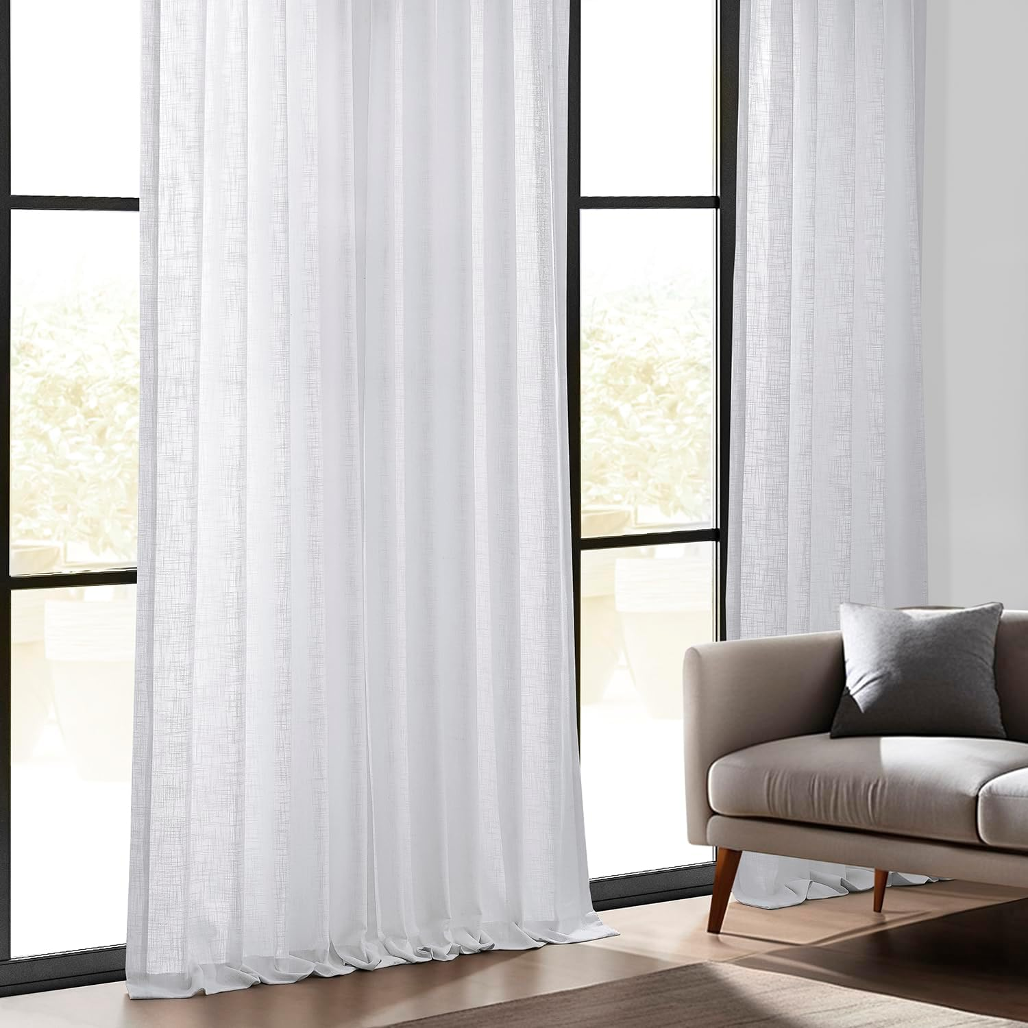 HPD Half Price Drapes Premium Heavy Faux Linen Curtains for Living Room (1 Panel), 50W X 96L Light Filtering Curtains 96 Inches Long Window Curtains for Bedroom, Rice White