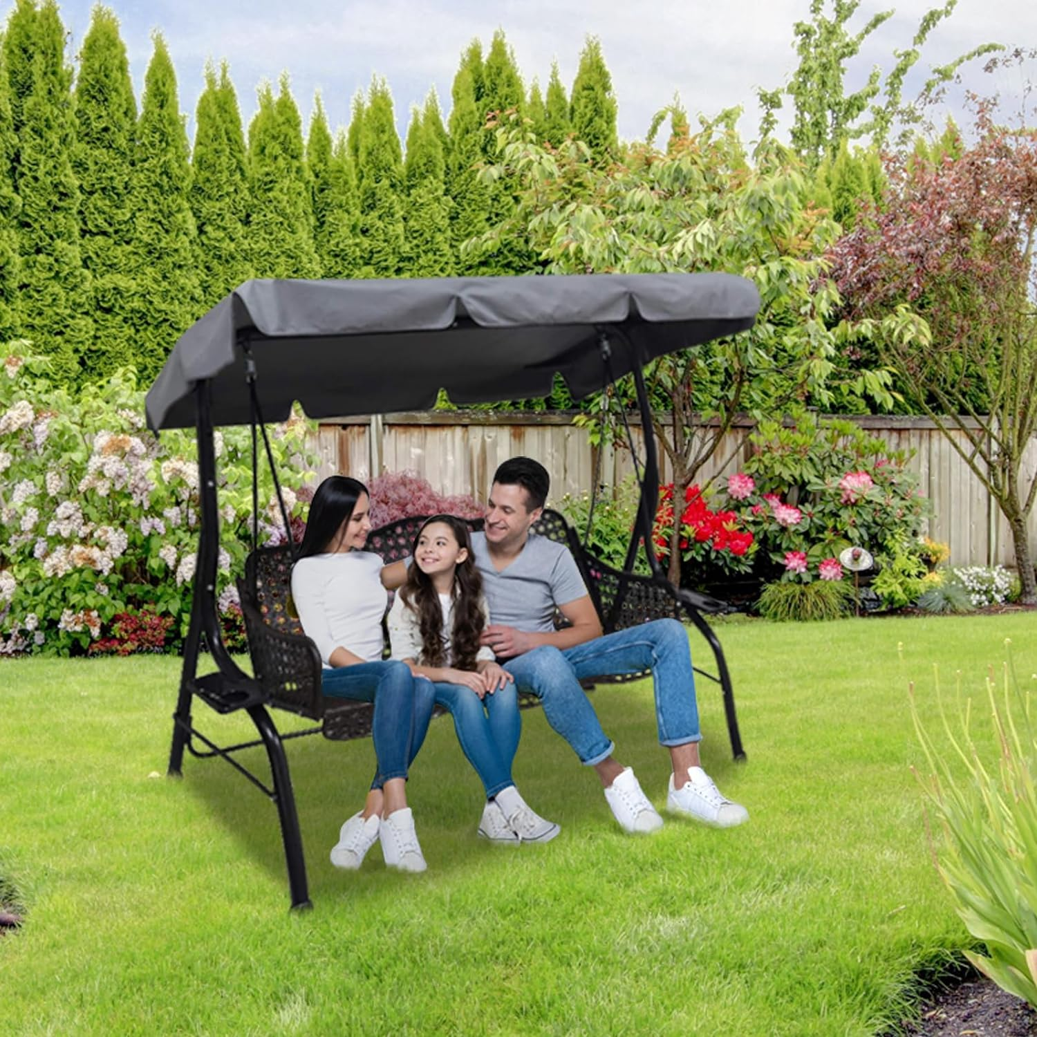 Classic 2 Seater Swing Canopy Replacement, Grey, Cotton, Waterproof, UV Protection, Easy to Install, Small: 64.5L X 44.8W X 5.9H Inch, Large: 76.7L X 49.2W X 5.9H Inch image number 1