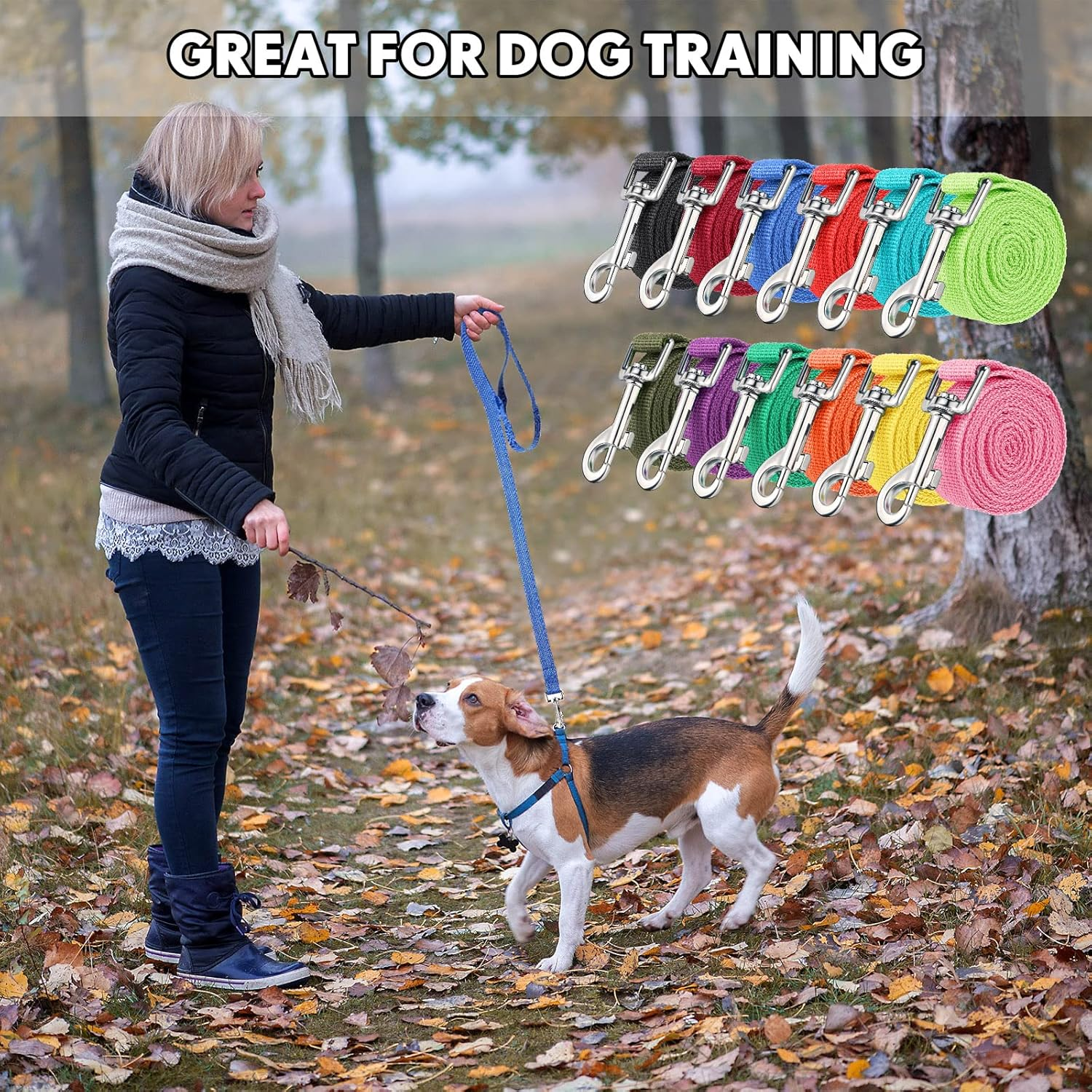 12 Pcs Nylon Dog Leash Bulk 5Ft Dog Training Leash 12 Colors Puppy Line Traction Rope for Small Medium Puppy Training, Play, Camping, or Backyard(Bright Colors) image number 2