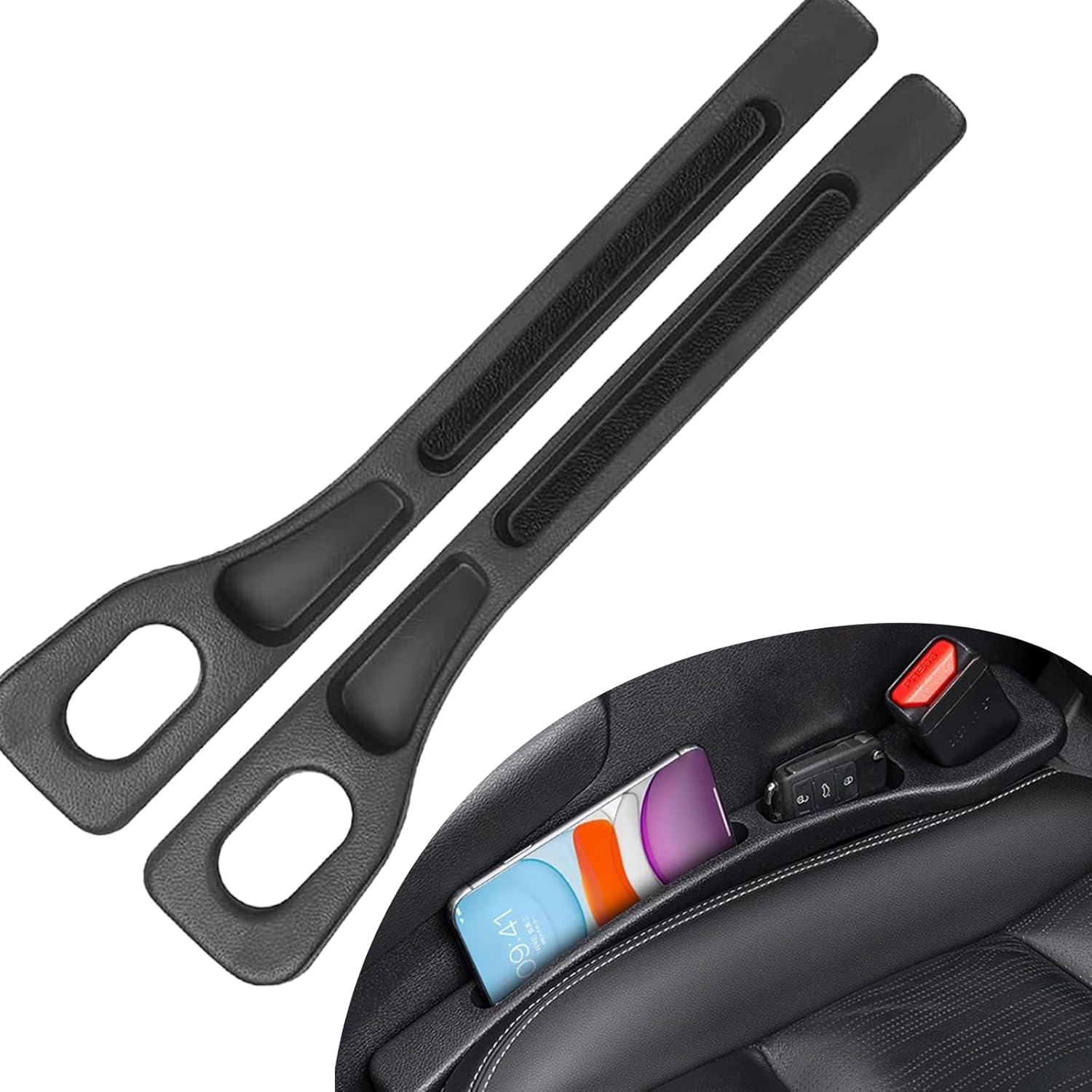 2-Pack Car Seat Gap Organizer Universal Fit Storage Solution for Phones Keys Small Items Quick Install Design with Seat Belt Access (Fits Most Vehicles) image number 3