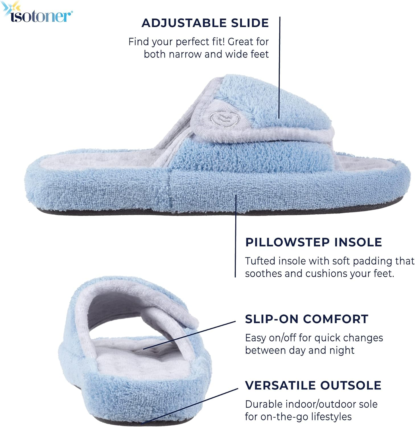 Isotoner Women'S Terry Spa Slip on Slide Slipper with Memory Foam for Indoor/Outdoor Comfort image number 1