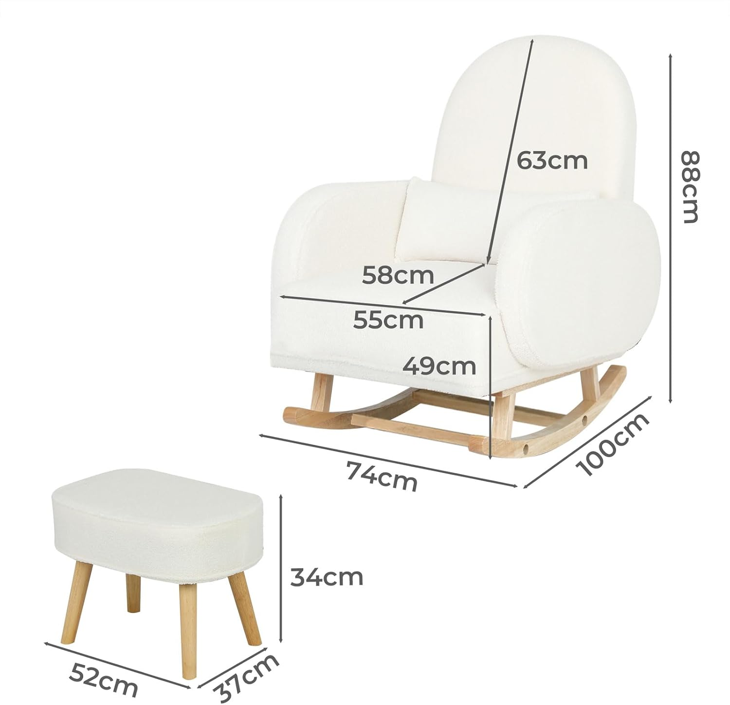 Levede Rocking Chair Nursery with Ottoman, Upholstered Glider Armchair with Footrest for Living Room or Bedroom, Ergonomic Cloud Design, Solid Wood Base, Max Load 85Kg, Beige image number 2