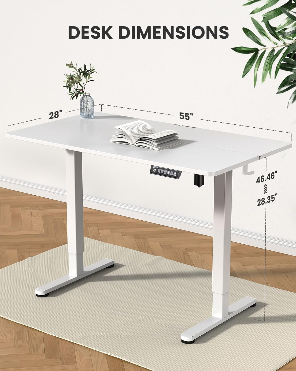 Ergear Electric Standing Desk, 140 X 70 Cm Standing Desk, Height Adjustable Desk with 3 Memory Height Settings, Sit Stand Desk with 2 Hanging Hooks & Cable Management (White)- EGESD6W - Natural image number 6