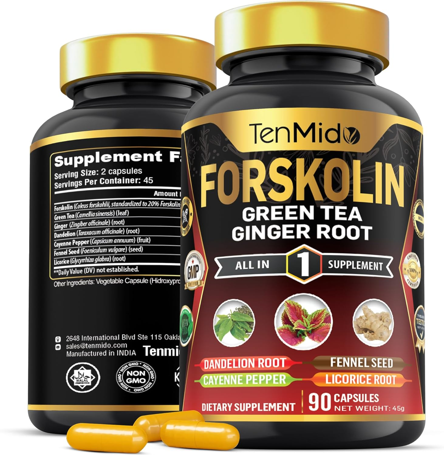 Forskolin Supplement with Green Tea, Ginger Root, Dandelion Root, Cayenne Pepper, Fennel Seed, and Licorice Root - 90 Vegan & Non-Gmo Capsules image number 6