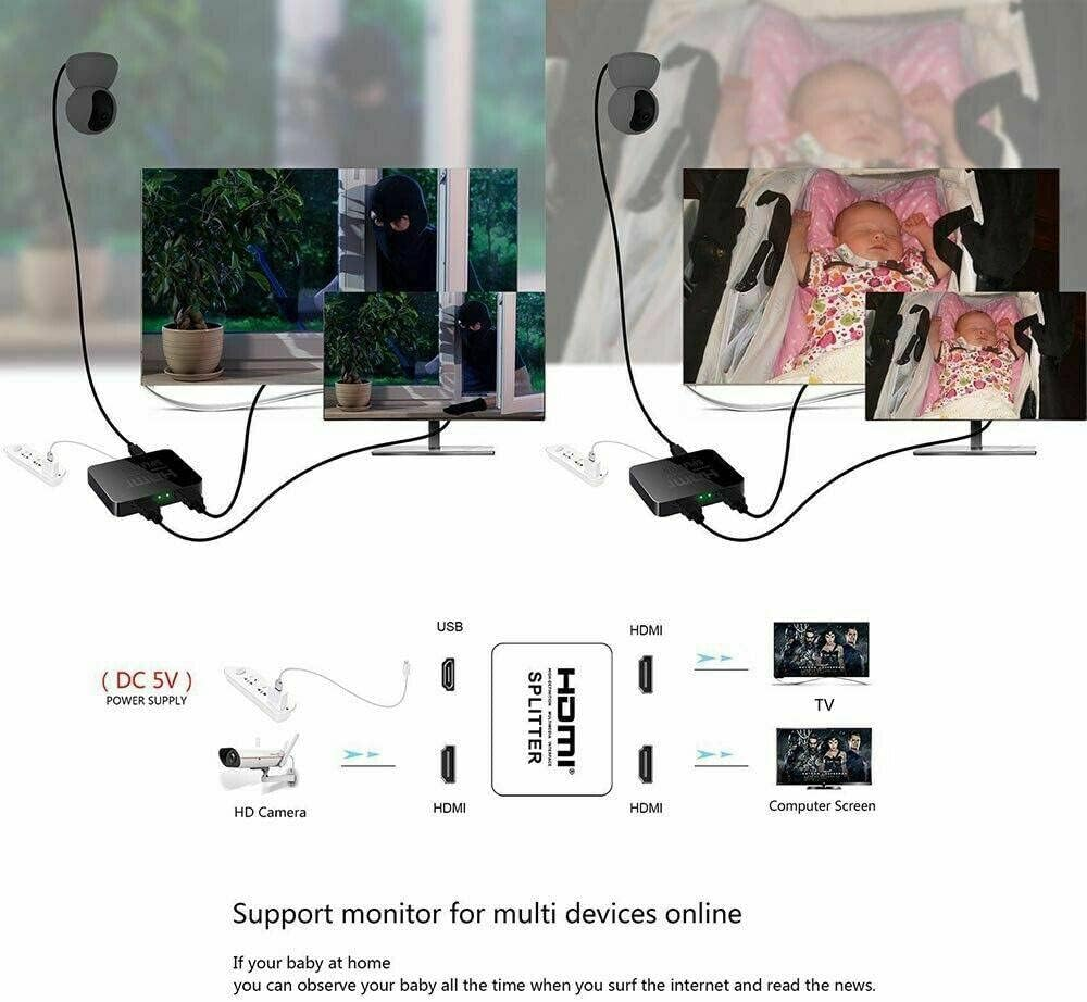 HDMI Splitter Amplifier 1 in 2 Out Video Duplicator 4K Full HD 3D Foxtel DVD