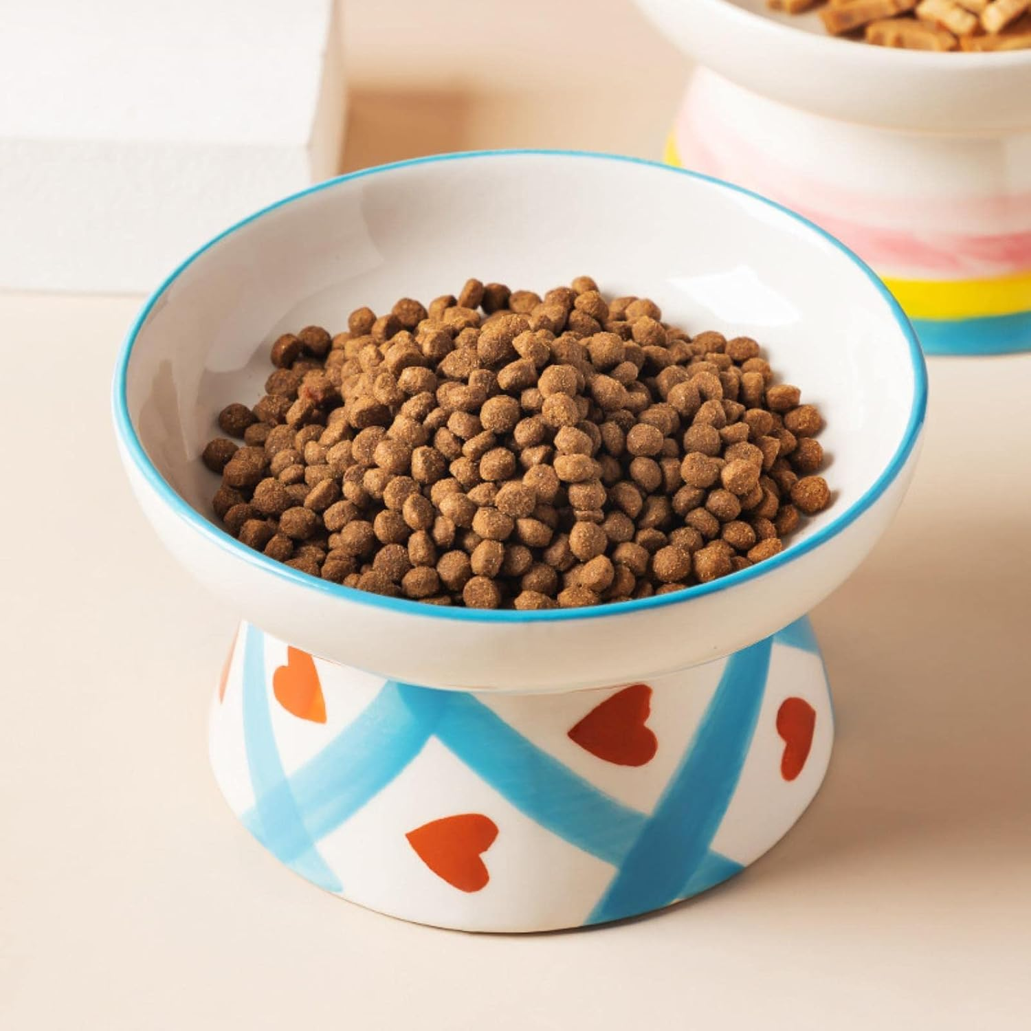 Pet Ceramic Cat Bowl Cute High Dog Bowl Cat Bowl Cat Bowl Slanting Mouth Neck Protection Anti-Spill Pet Food Utensils-Style XIV image number 3