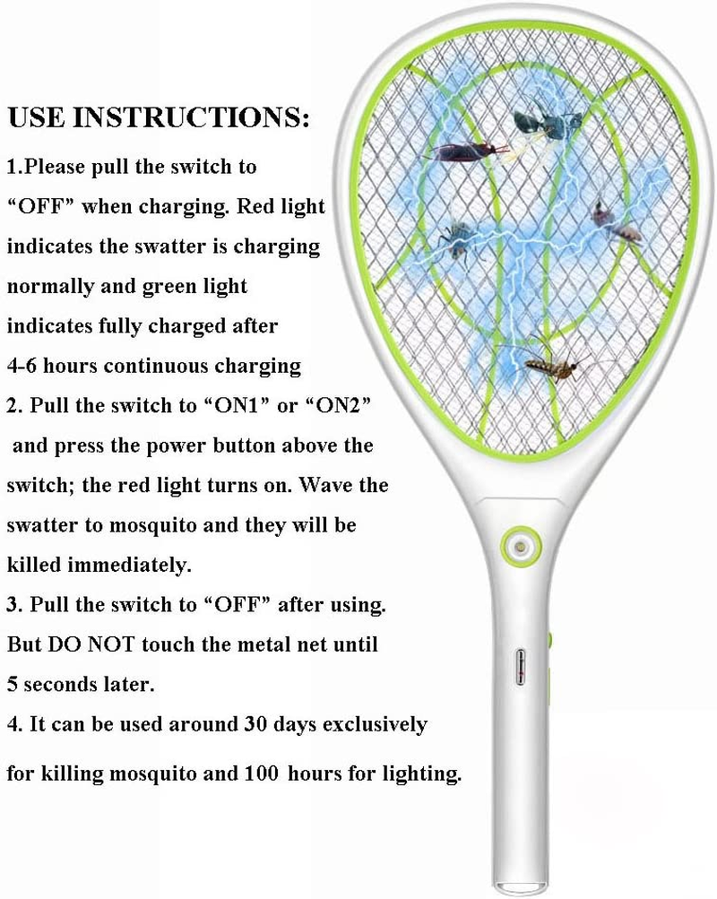 Night Cat Electric Mosquito Fly Swatter Bug Zapper Bat Racket, Pests Insects Control Killer Repellent, USB Rechargeable, LED Lighting, Double Layers Mesh Protection image number 4
