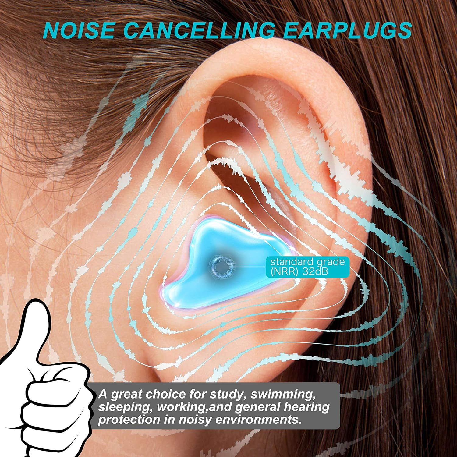T NEWFUN Ear Plugs for Sleeping Swimming, 32 Reusable Silicone Moldable Noise Cancelling Earplugs for Shooting Range, Swimmers, Snoring, Concerts, Airplanes, Travel, Work, Studying,32 Pillows image number 4