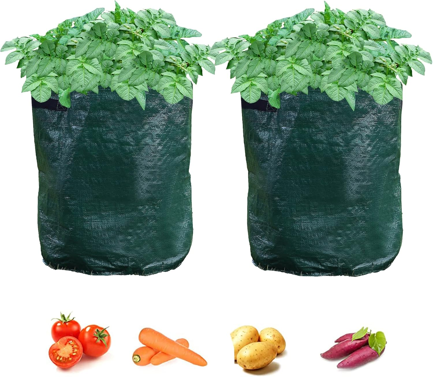 2 Pack 55 Litre Potato Grow Bags, Ideal for Potatoes, Tomatoes, Carrots, Onions & All Other Vegetables and Herbs, 12 Gallon Heavy Duty PVC Planting Pots with Handles image number 2
