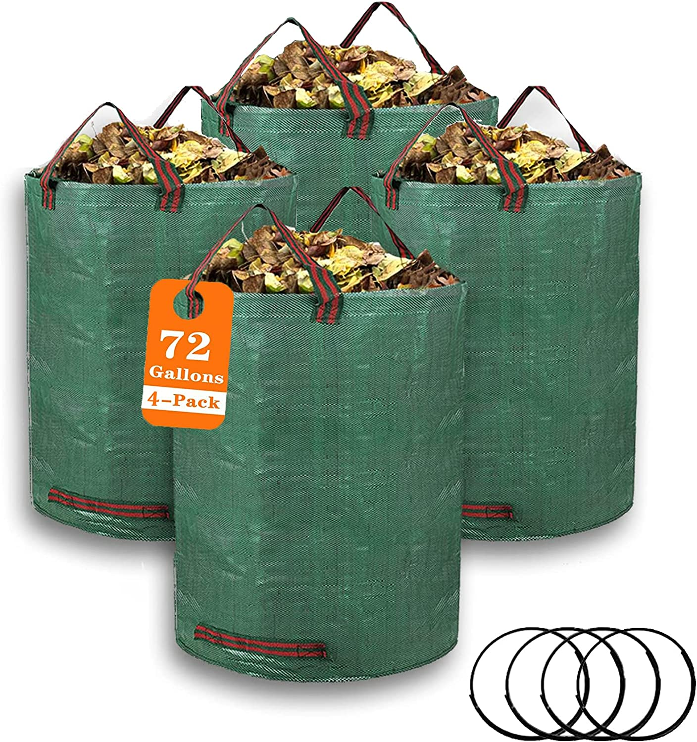 4 Pack 72 Gallons Reusable Yard Waste Bags, Large Lawn Leaf Bags Heavy Duty with 4 Handles Garden Waste Bags Container for Clean up Outdoor Debris Leaves Grass Clippings image number 5