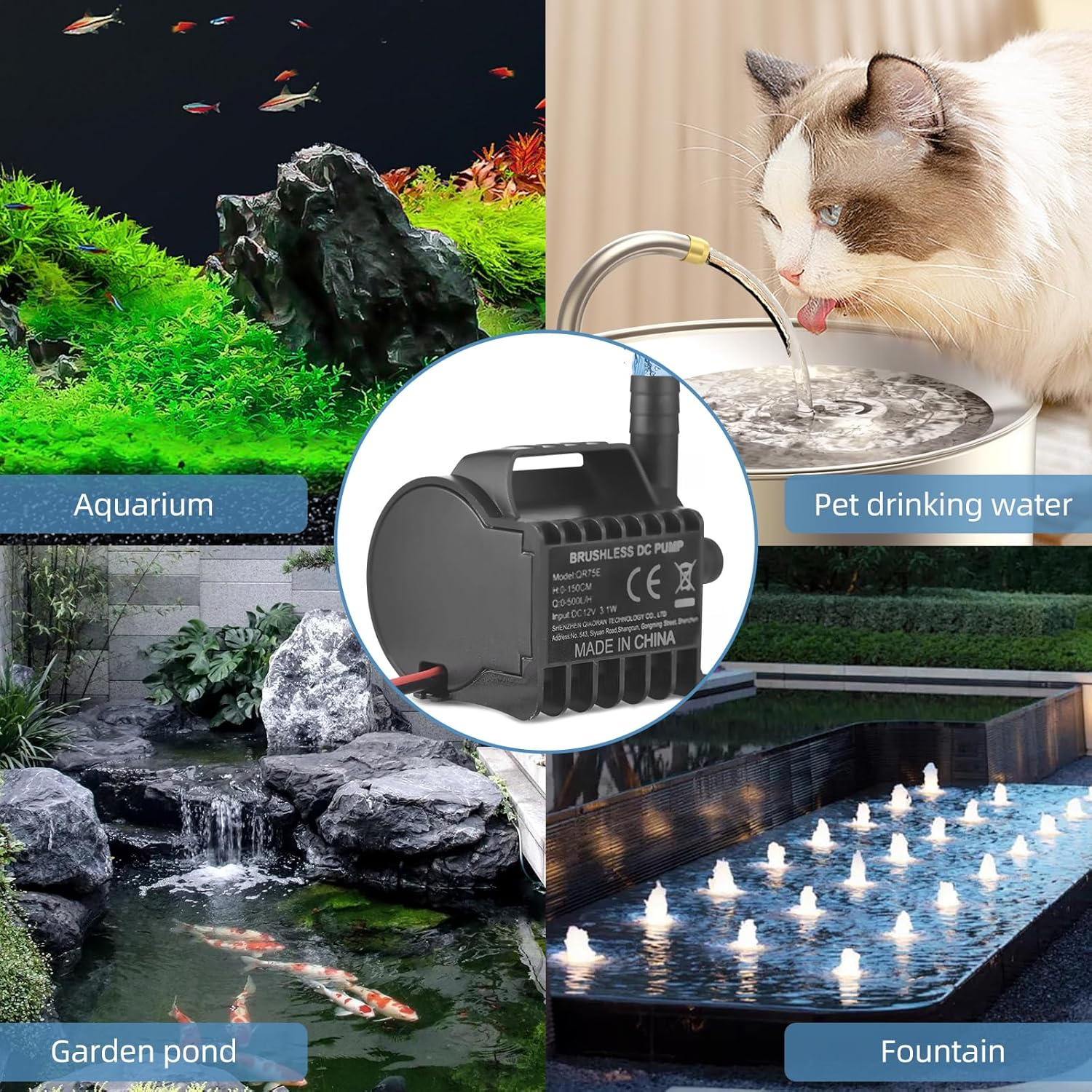 LAPOOH Submersible 12V Water Pump Electric 500L/H Small Fountain Pump with Max 4.9Ft Lift, 1.6Ft Wire and Suction Cup Base, Portable Mini Pump for Fish Tank, Pond, Aquarium, Pet Drinking image number 4