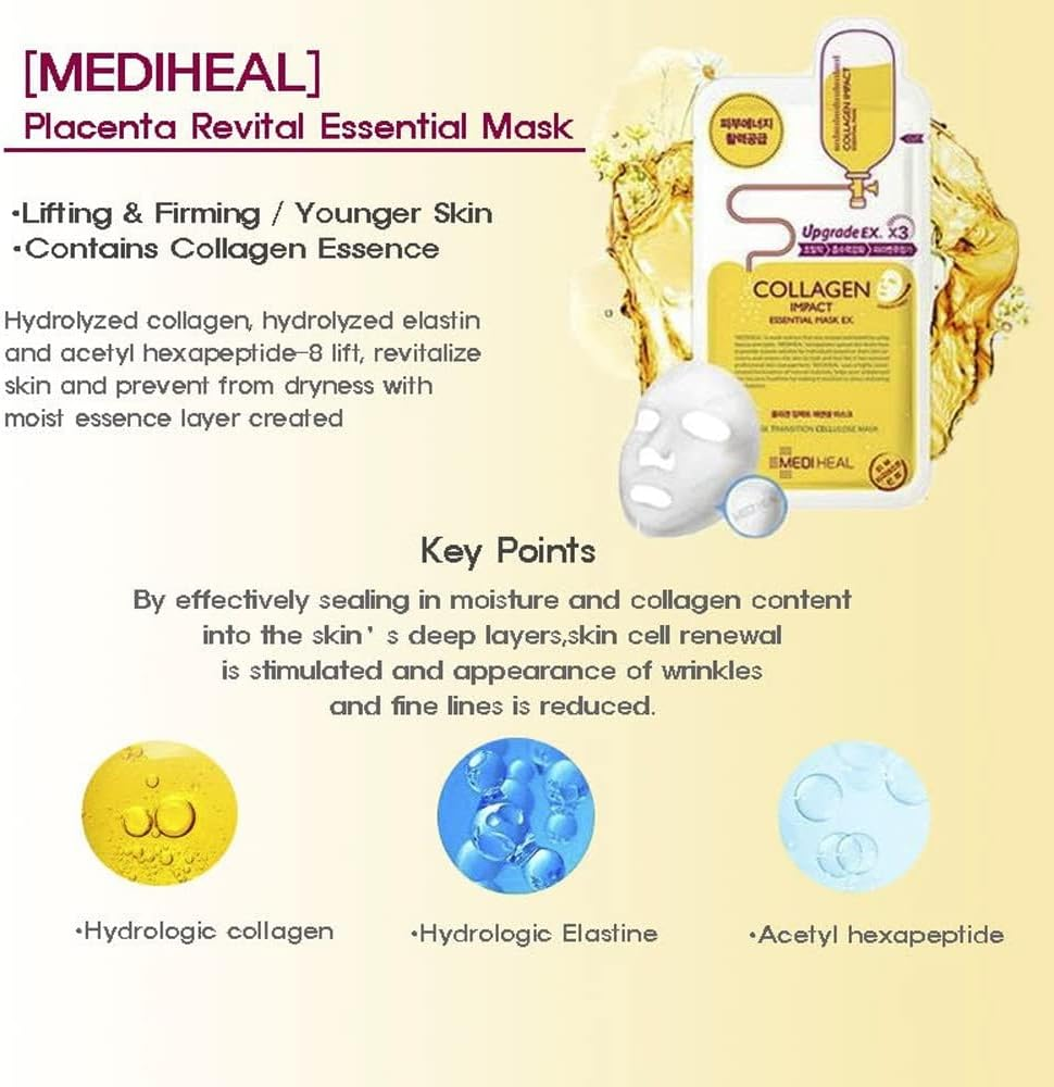 Mediheal Sheet Mask Bundle N.M.F Aquaring Ampoule + Collagen Impact + Teatree Care + E.G.T Timetox Ampoule EX + W.H.P White Hydrating Black EX, 2Pcs Each, 5 Different Masks, Totally 10 Sheets image number 5