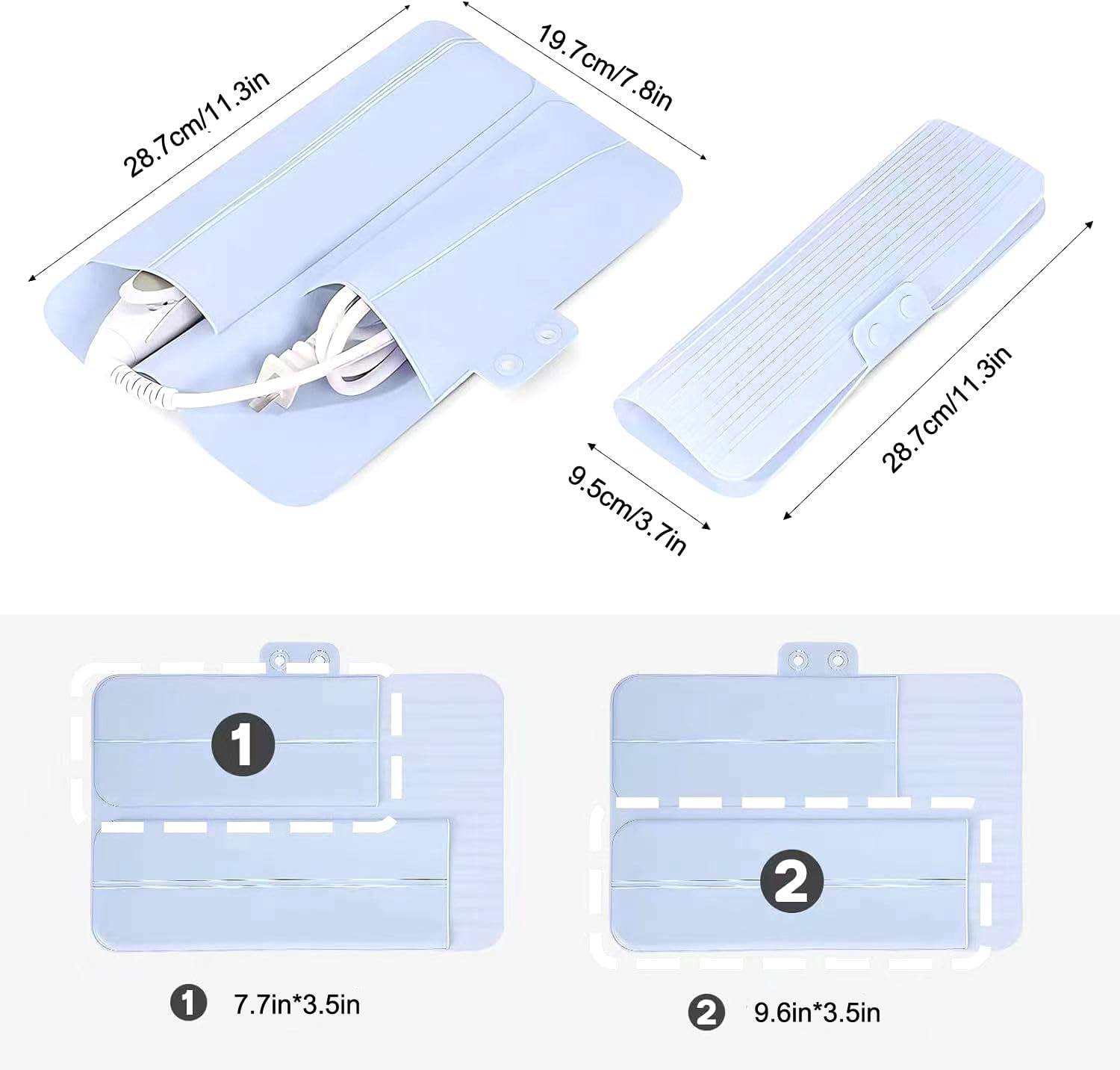 Heat Resistant Silicone Mat Travel Case Portable Travel Mat Cover for Hair Straightener, Flat Iron and Hot Hair Styling Tools (Blue) - Blue image number 2