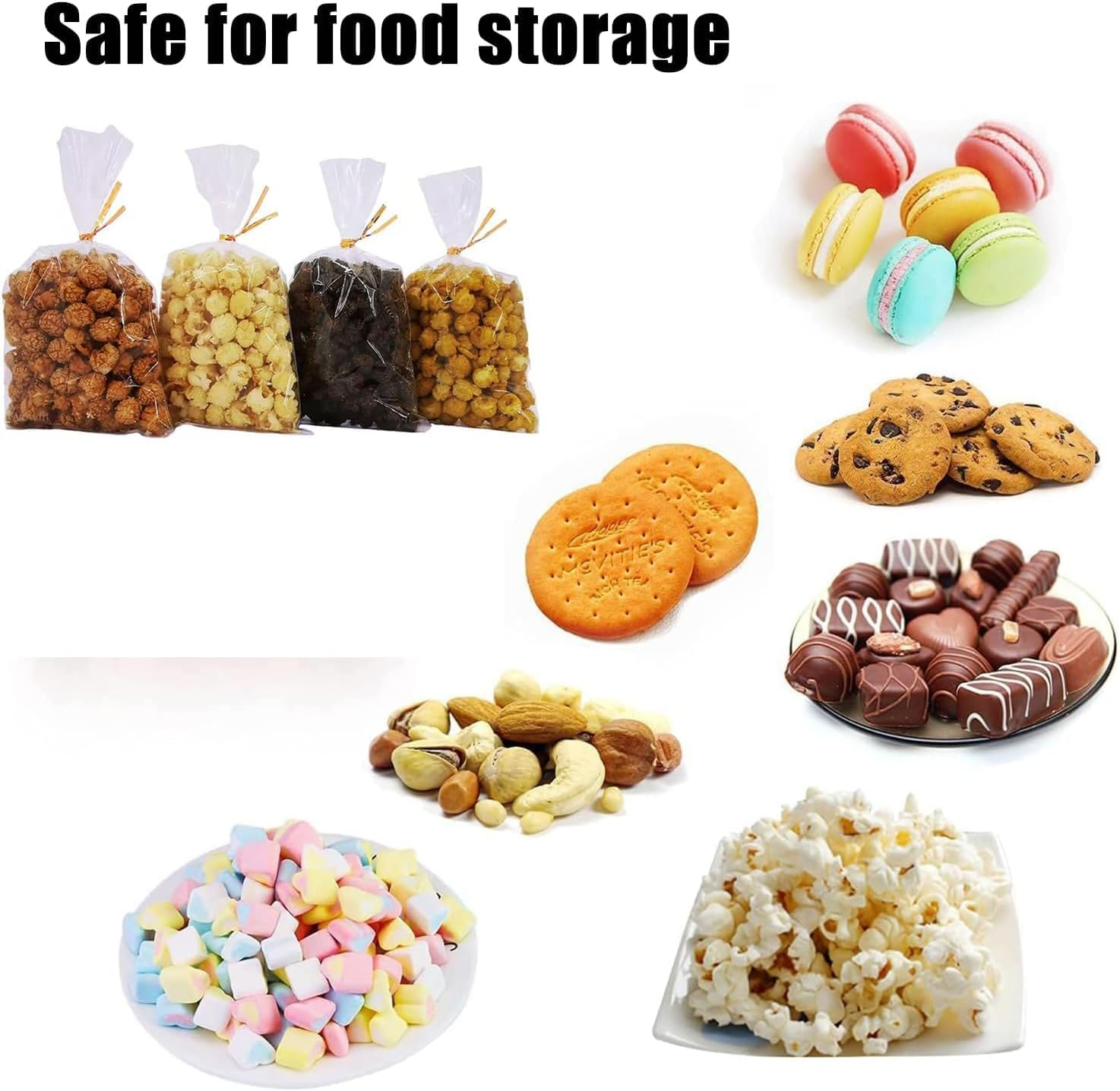 100 Pack of Cellophane Bags (15X20Cm), Cellophane Treat Bags, Clear Cellophane Gift Bags, Cellophane Clear Candy Bags, with 100 Gold Twist Ties for Graduation Birthday Weddings Party image number 3