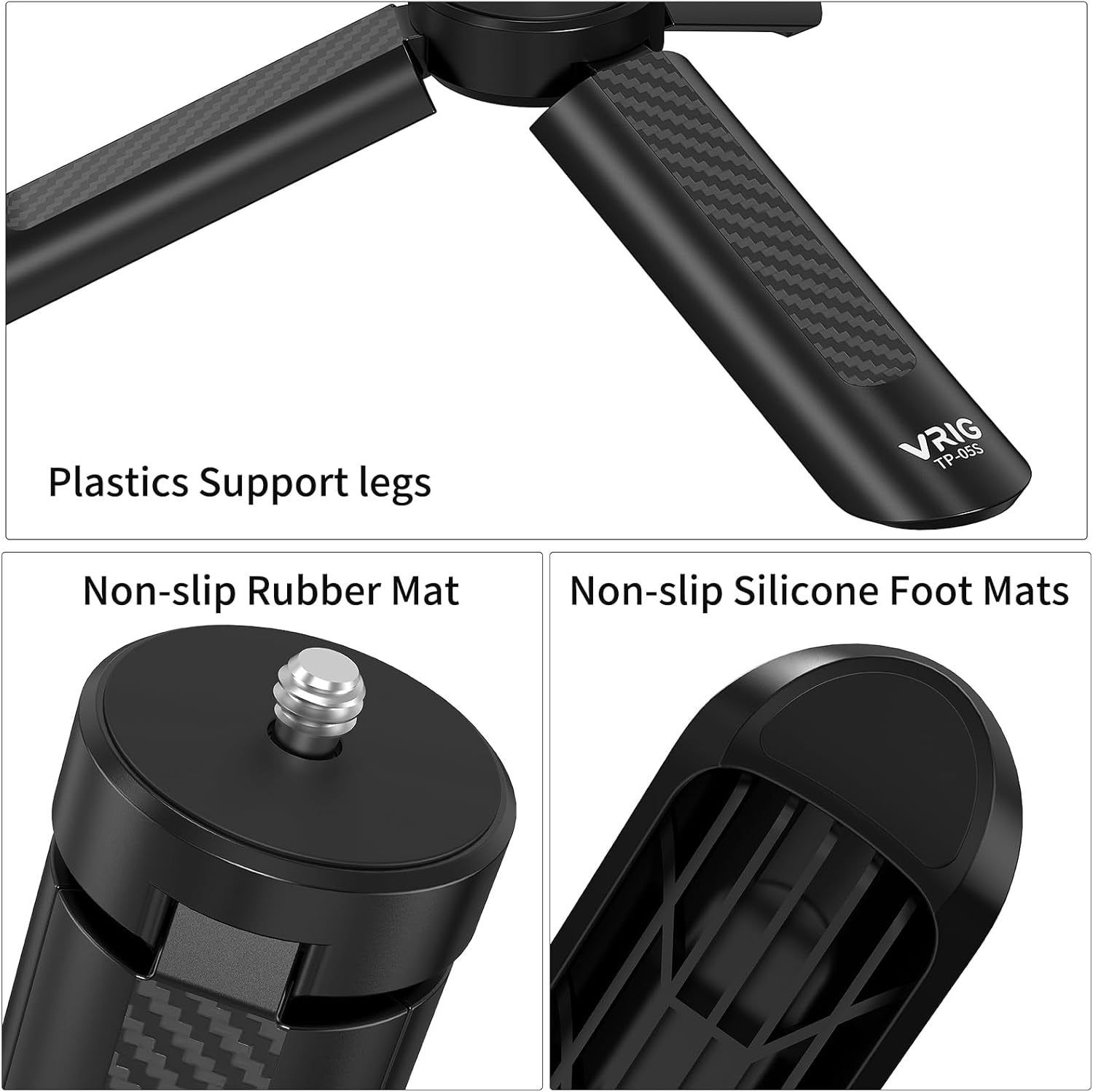 VRIG Mini Tripod Stand, Portable Selfie Stick Tabletop & Travel Tripods with 1/4" Standard Screw Suitable for Camera, DJI OSMO Mobile 2, ZHIYUN Smooth, Feiyu Gimbal Handle Grip Stabilizer